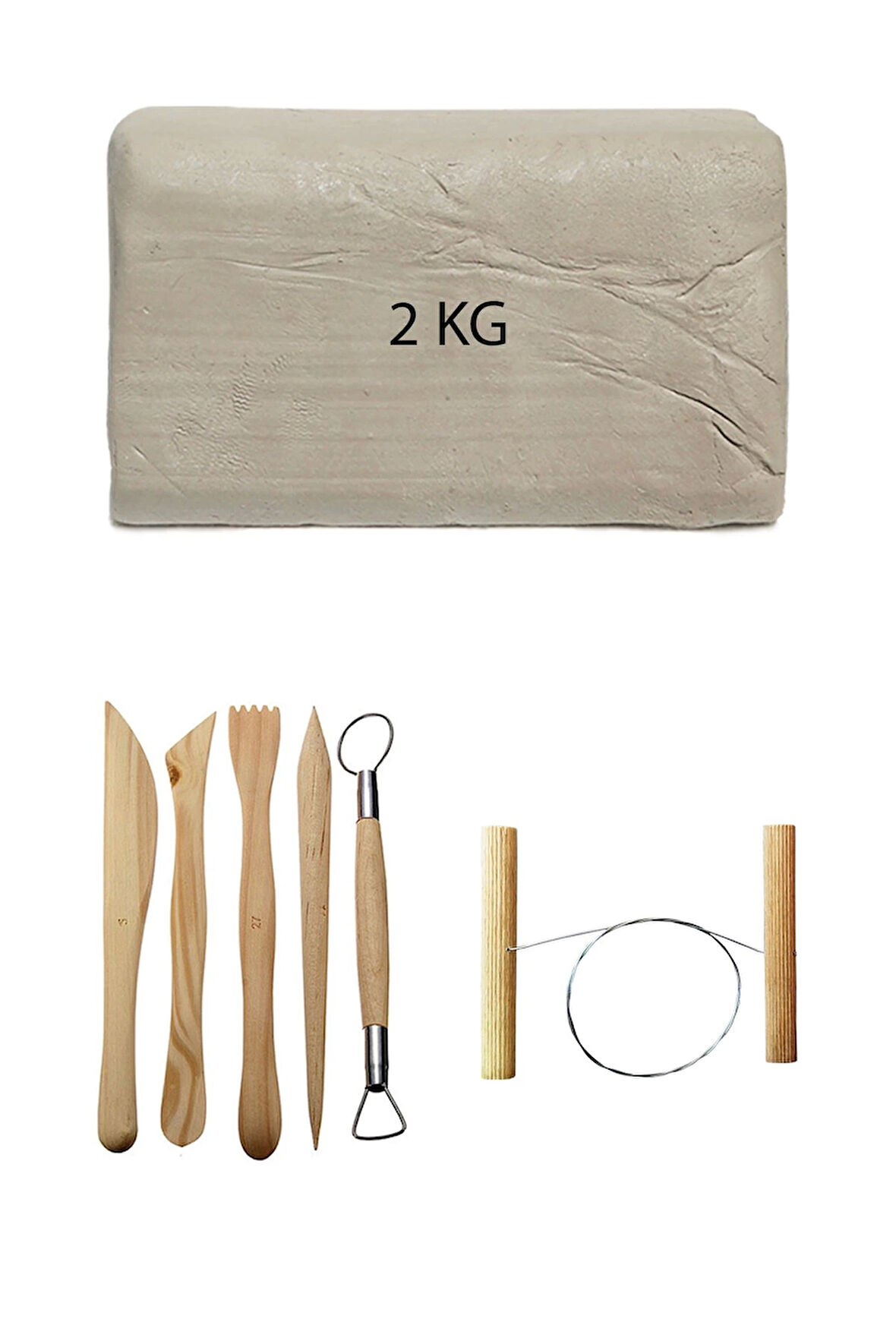 Beyaz Seramik Hamuru 2 kg Ebeşuar Seti Kil Seti Seramik Çamuru Seti Çamur Kesme Teli Seramik Kili