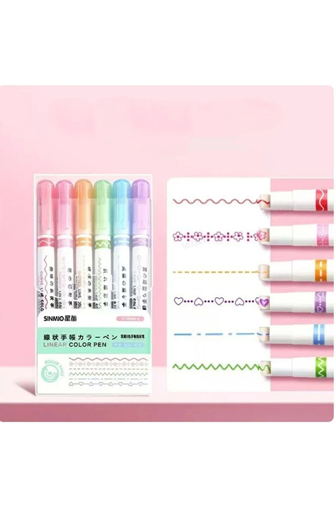 Desenli Silindir Fineliner Kalem Ve Desenli Mühür Kalemi 6'lı Hediyelik Kalem Seti