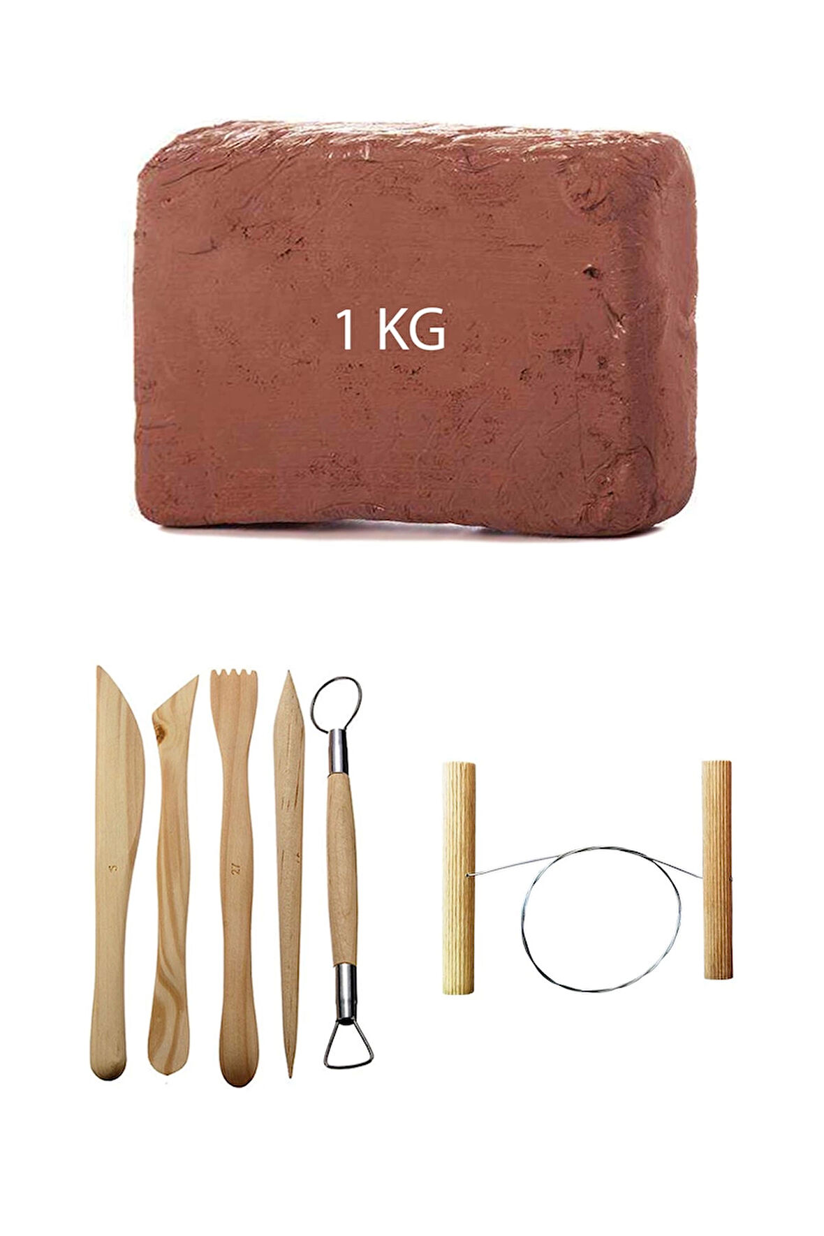Kahve Çamur Kırmızı Kil Seramik Hamuru 1 kg Ebeşuar Seti Seramik Çamur Kesme Teli