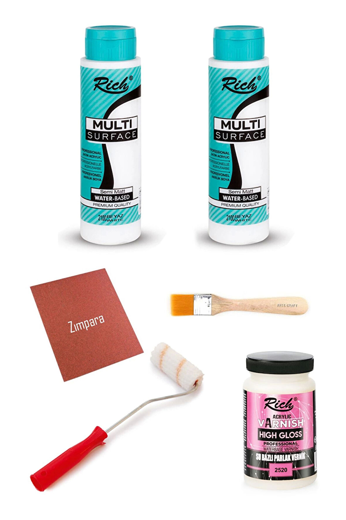 Rich Multi Surface Beyaz 1000cc (1400 gr) Dolap Boyama Set Mobilya Boyası Dolap Boyası Parlak Vernik