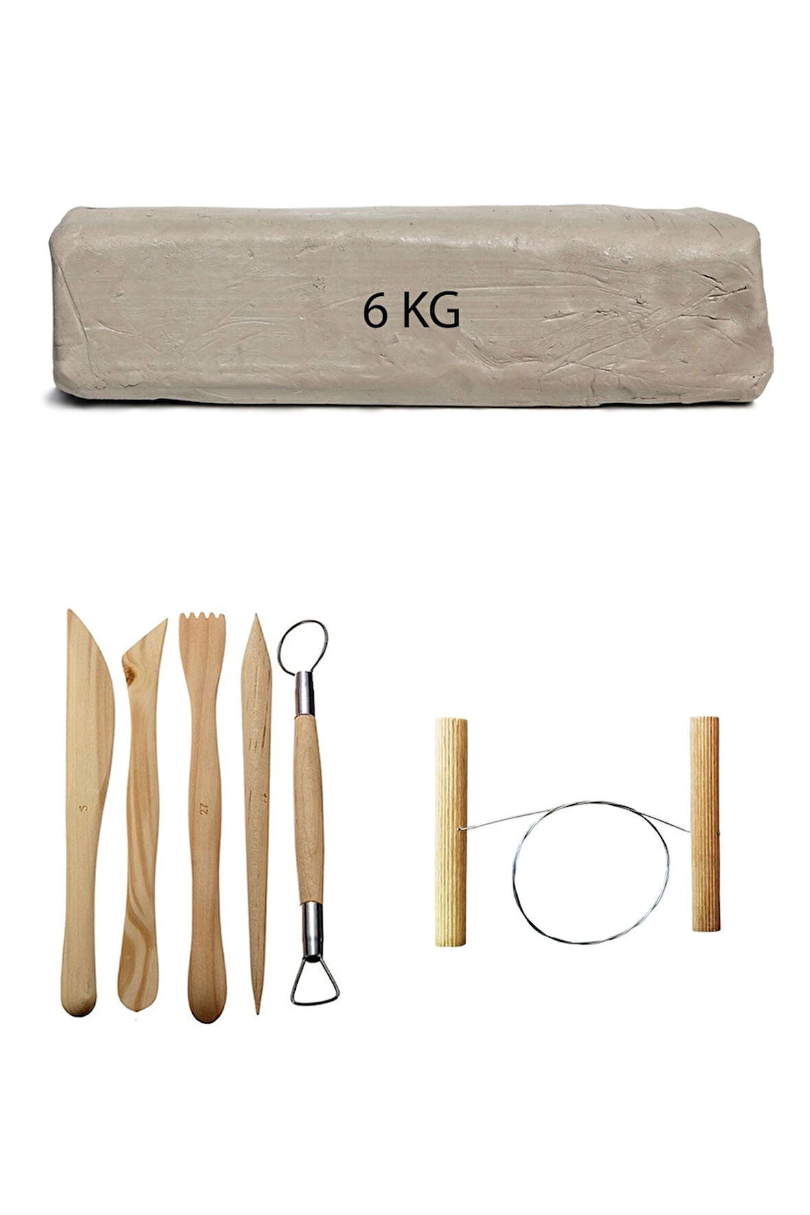 Beyaz Seramik Hamuru 6 kg Ebeşuar Seti Kil Seti Seramik Çamuru Seti Çamur Kesme Teli