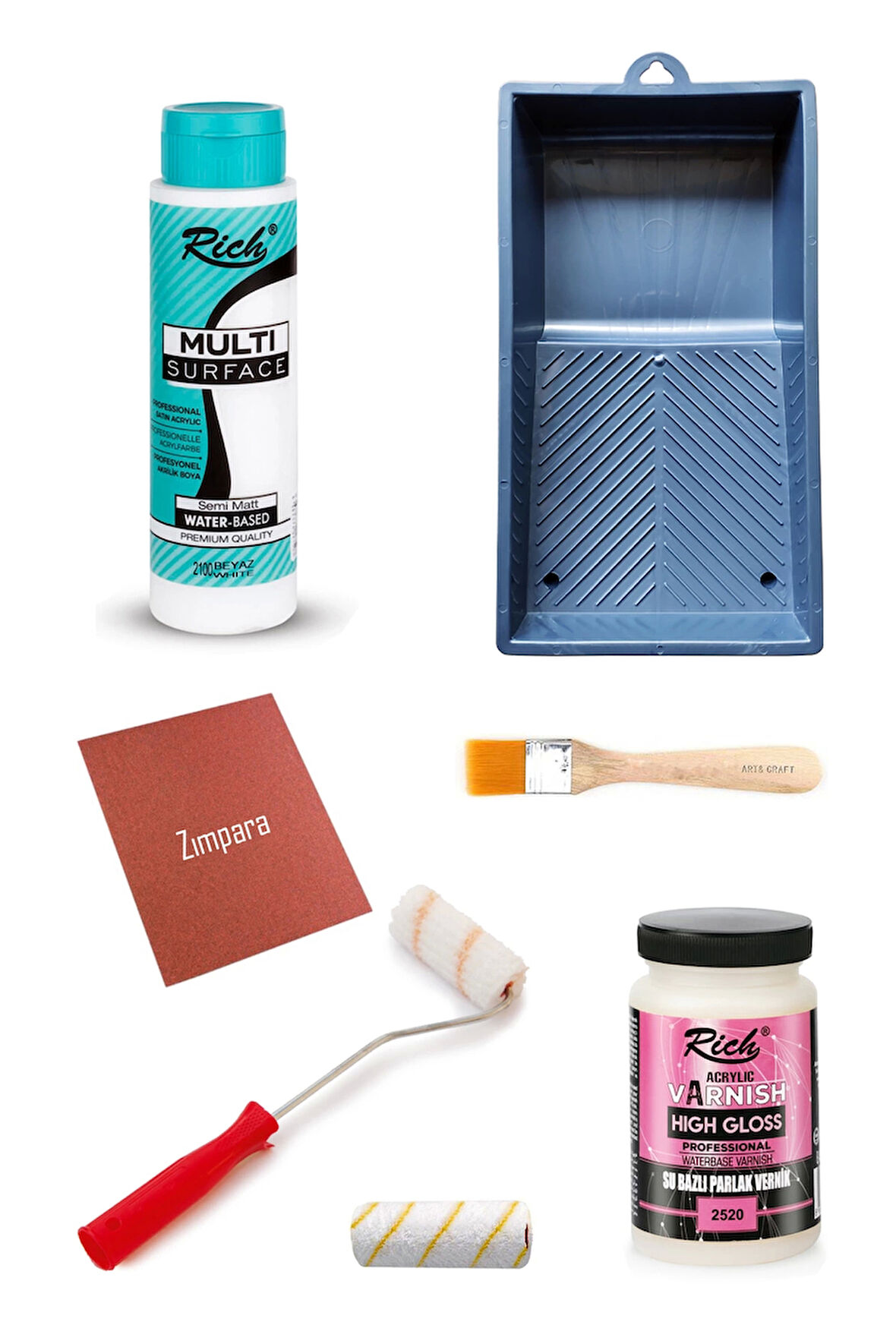 Rich Multi Surface Beyaz 500 Cc Dolap Boyama Seti Mobilya Boyama Ahşap Boyama Parlak Vernik 250cc