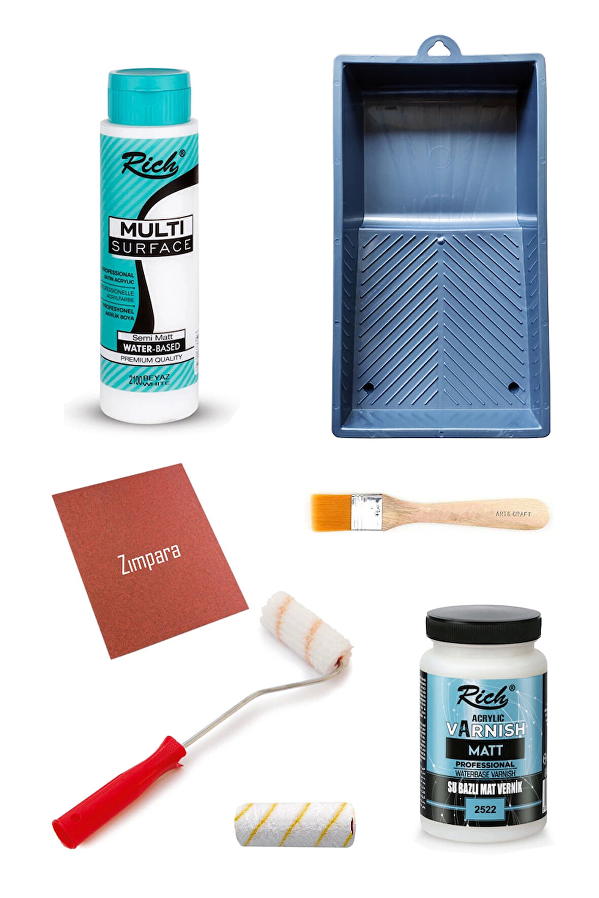 Rich Multi Surface Beyaz 500 Cc Dolap Boyama Seti Mobilya Boyama Ahşap Boyama Mat Vernik 250cc