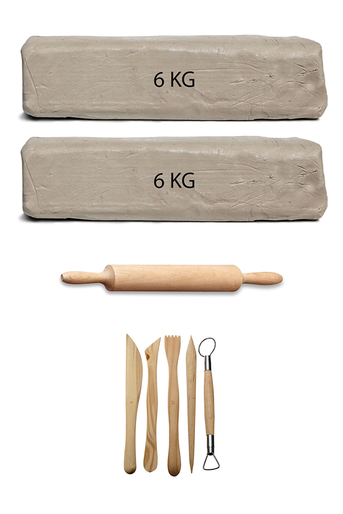 Beyaz Seramik Hamuru 12 Kg Ebeşuar Seti Ahşap Merdane Kil Seti Seramik Çamuru Seti