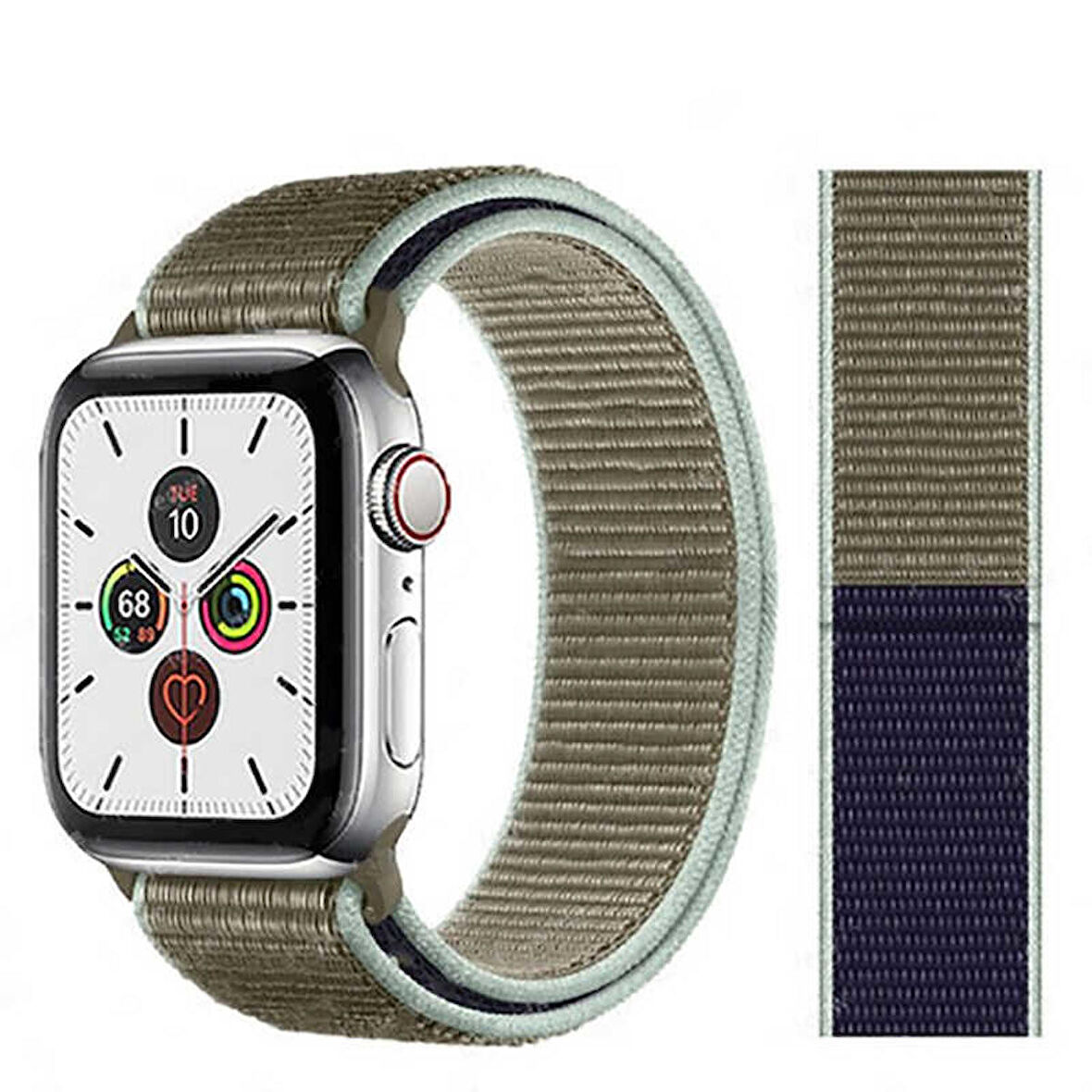 Apple Watch 44mm Uyumlu KRD-03 Hasır Kordon (46-Khaki)