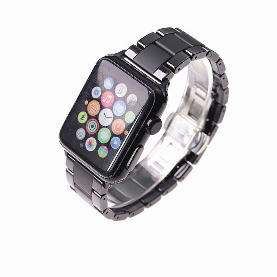 Apple Watch 38mm Uyumlu Mat Seramik Metal Kordon (Parlak Siyah)