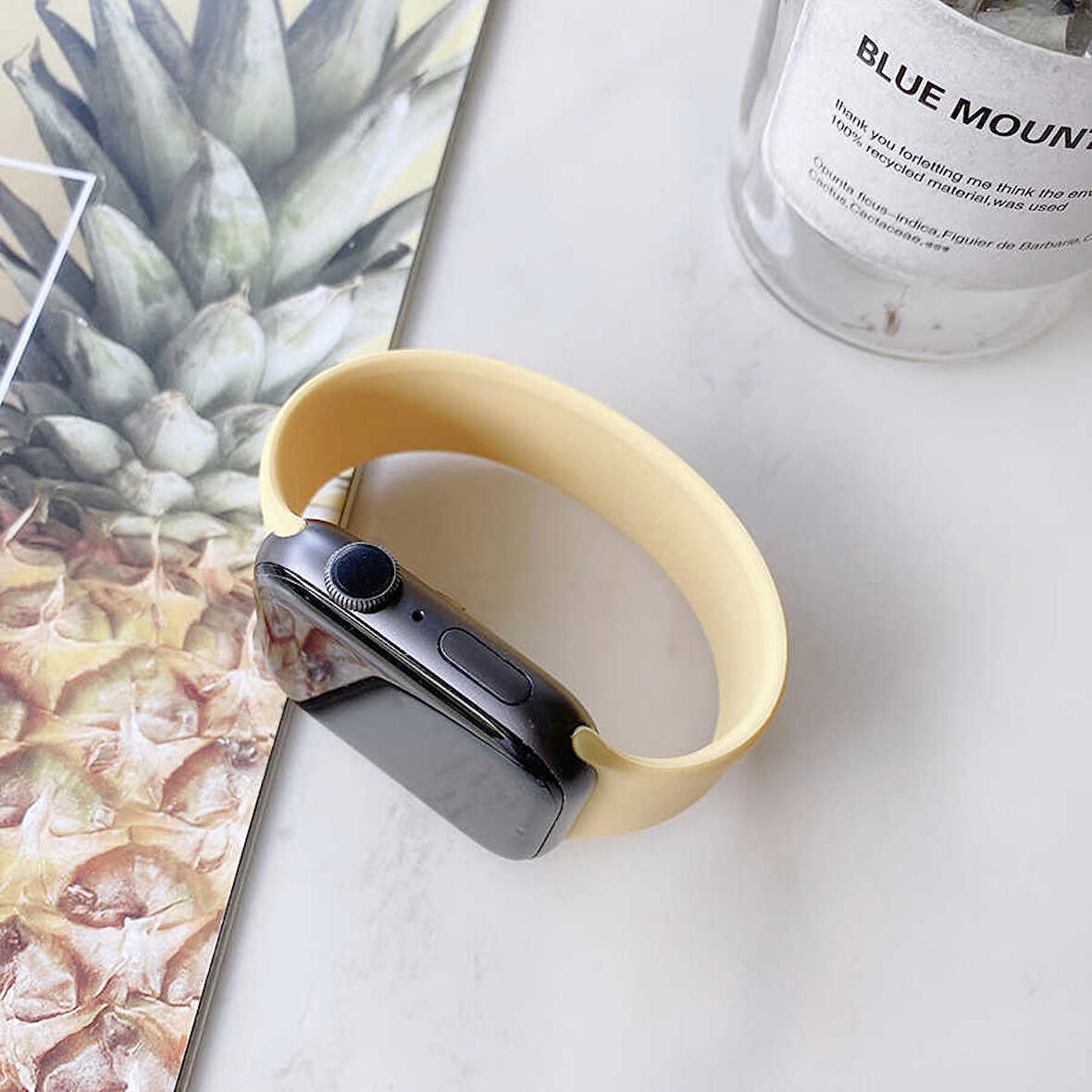 Apple Watch 42mm Uyumlu KRD-31 Solo Loop Large Kordon (Sarı)