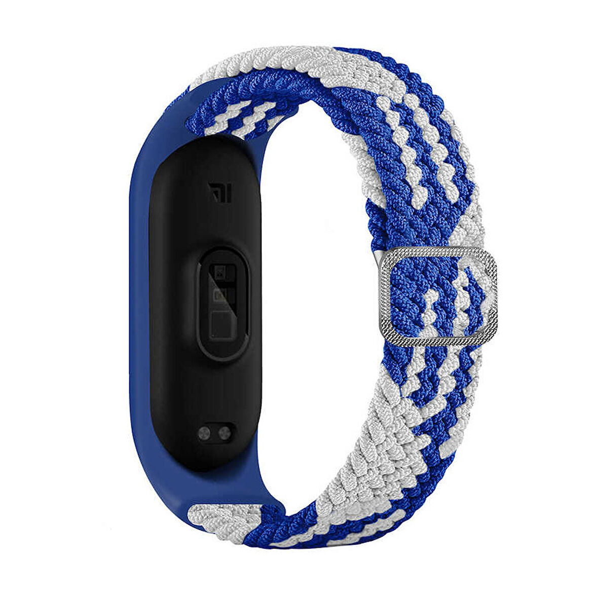 Xiaomi Mi Band 5 Uyumlu KRD-49 Örgü Kordon (Mavi-Beyaz)