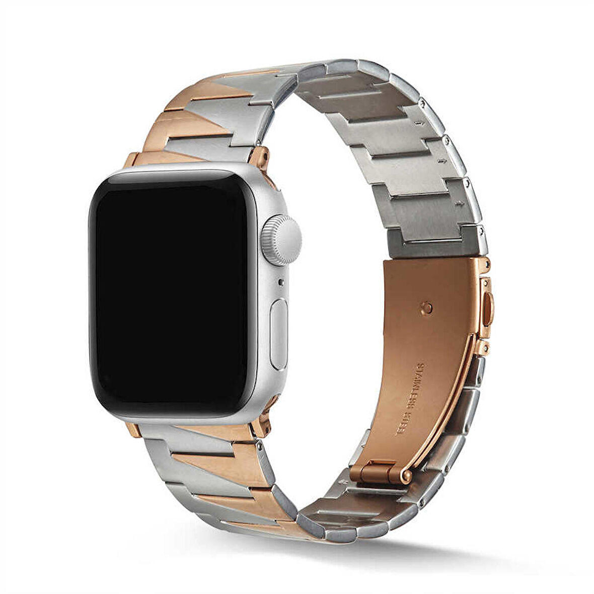 Apple Watch 44mm Uyumlu KRD-48 Metal Kordon (Gümüş-Rosegold)