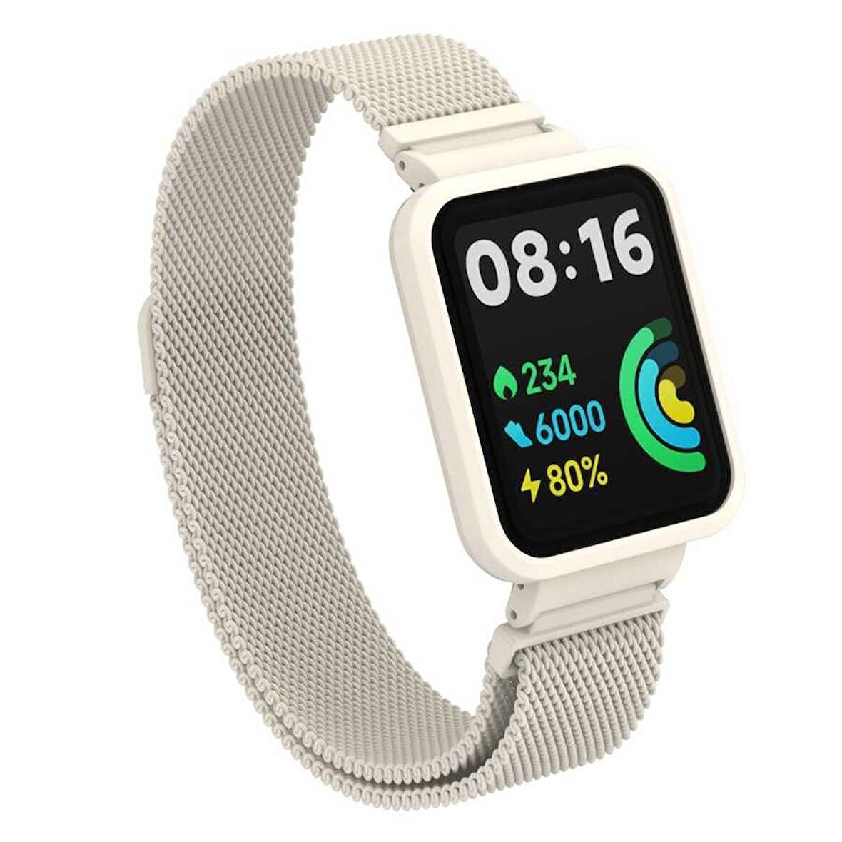 Xiaomi Redmi Watch 2 Lite Uyumlu Zore KRD-58 Metal Kordon (Krem)