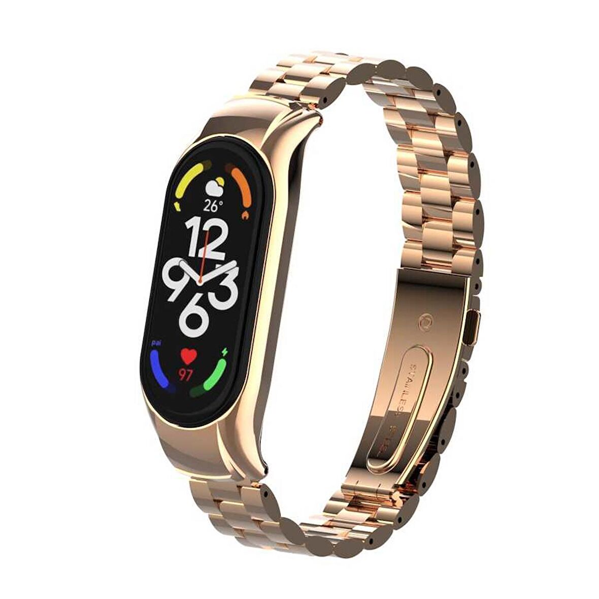 Xiaomi Mi Band 7 Uyumlu KRD-04 Metal Kordon (Rose Gold)