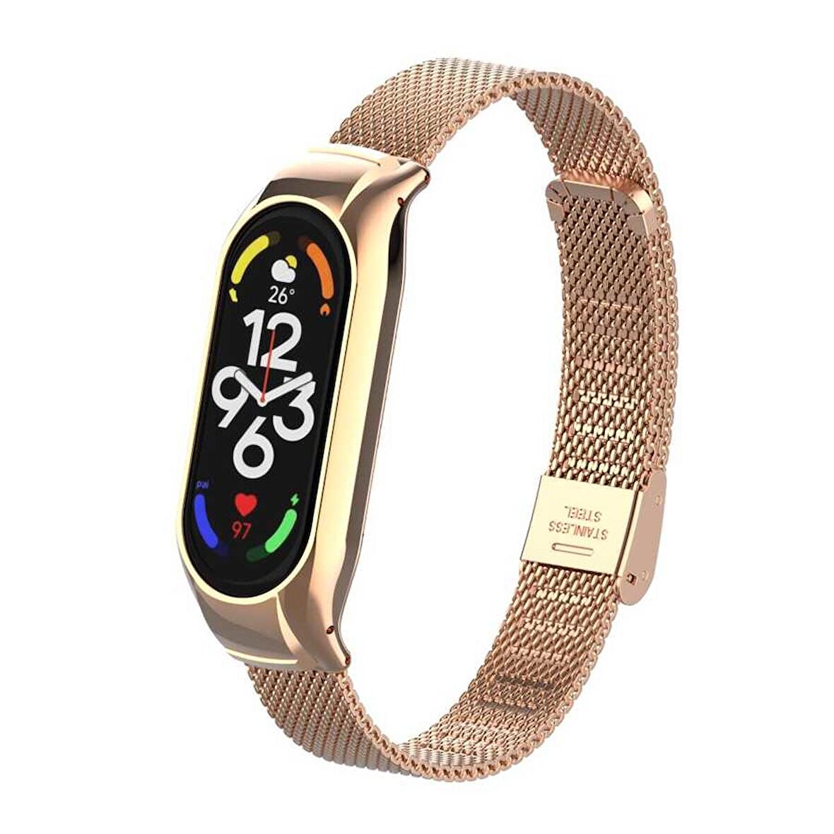 Xiaomi Mi Band 7 Uyumlu KRD-06 Metal Kordon (Rose Gold)