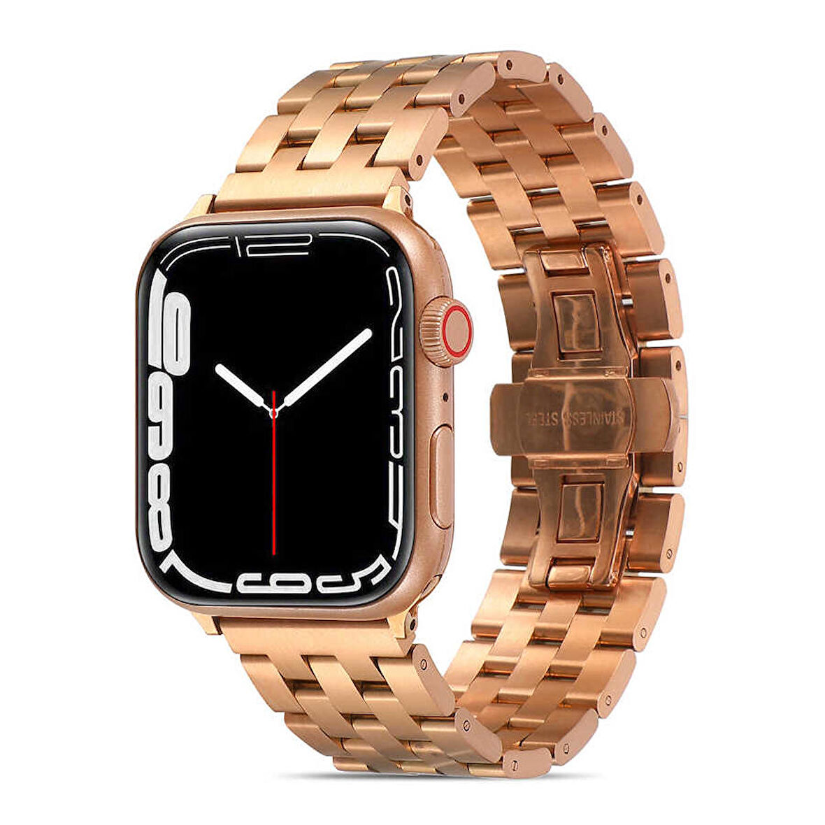 Apple Watch Ultra 49mm Uyumlu Kordon KRD-20 Metal Strap Kayış (Rose Gold)