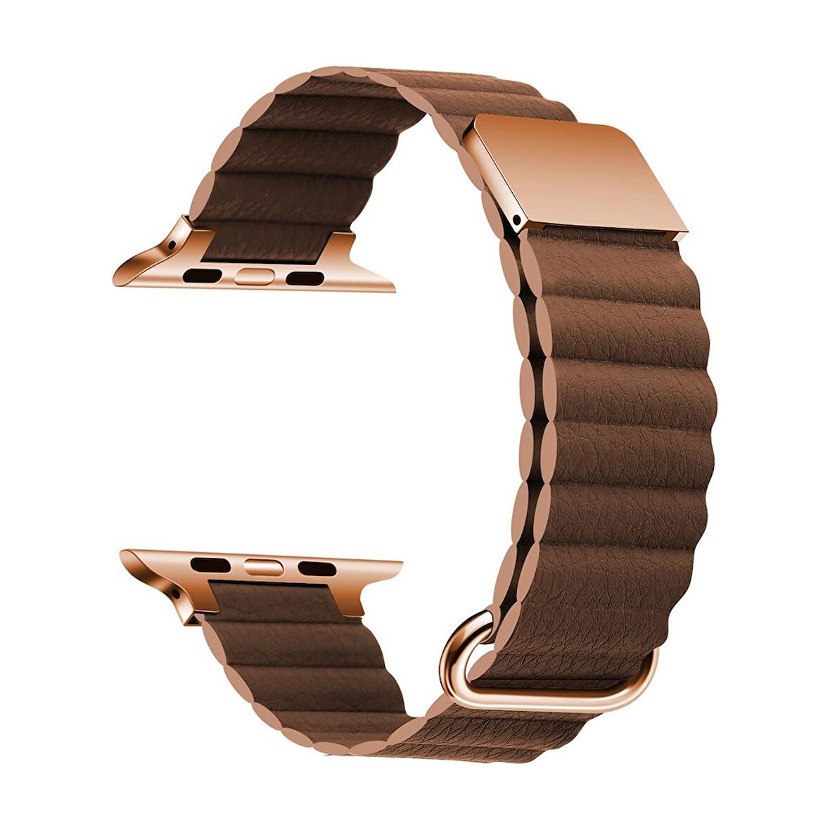 Apple Watch 44mm Uyumlu KRD-78 PU Deri Kordon Strap Kayış (Kahverengi)