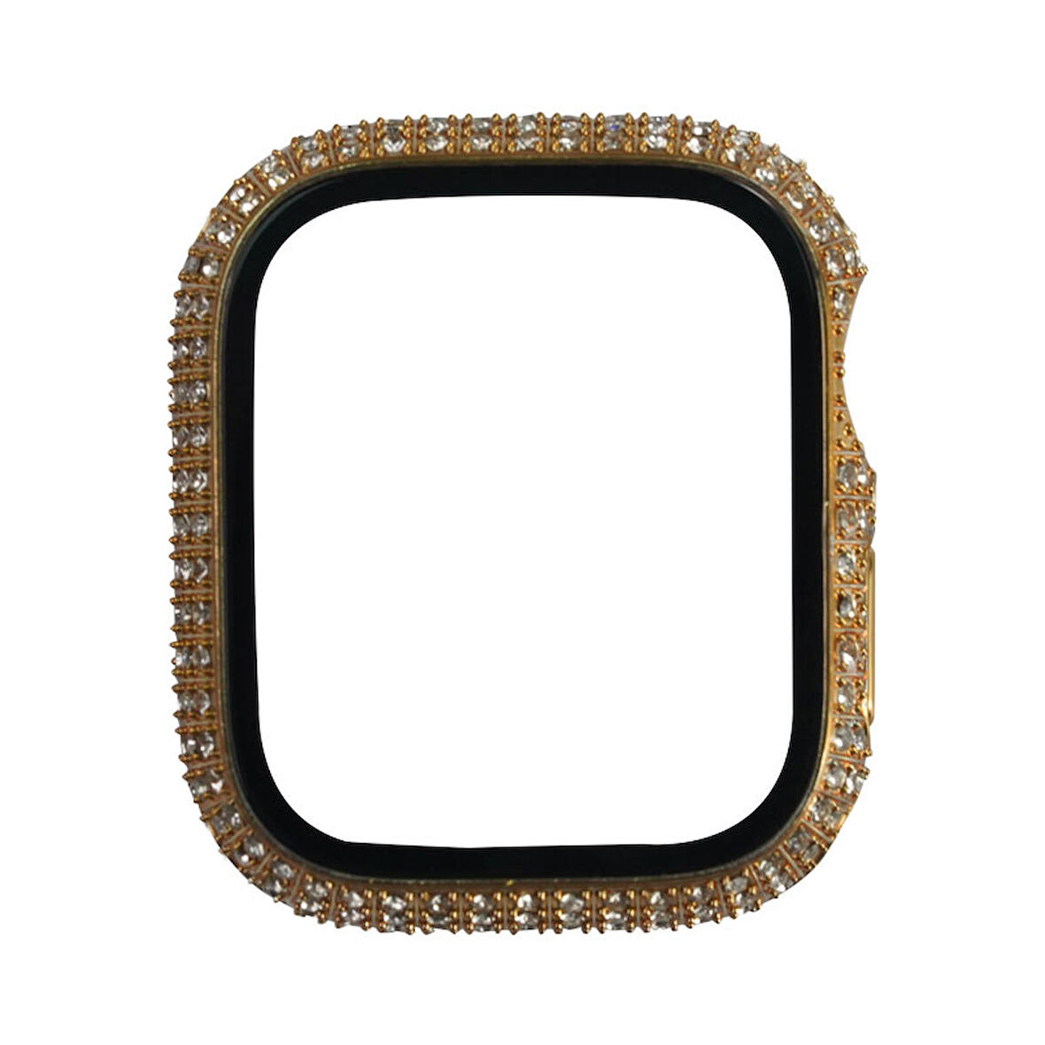 Apple Watch 7 41mm Uyumlu Zore Watch Gard 24 Kenarları Taşlı Sert PC Kasa Ve Ekran Koruyucu (Gold)