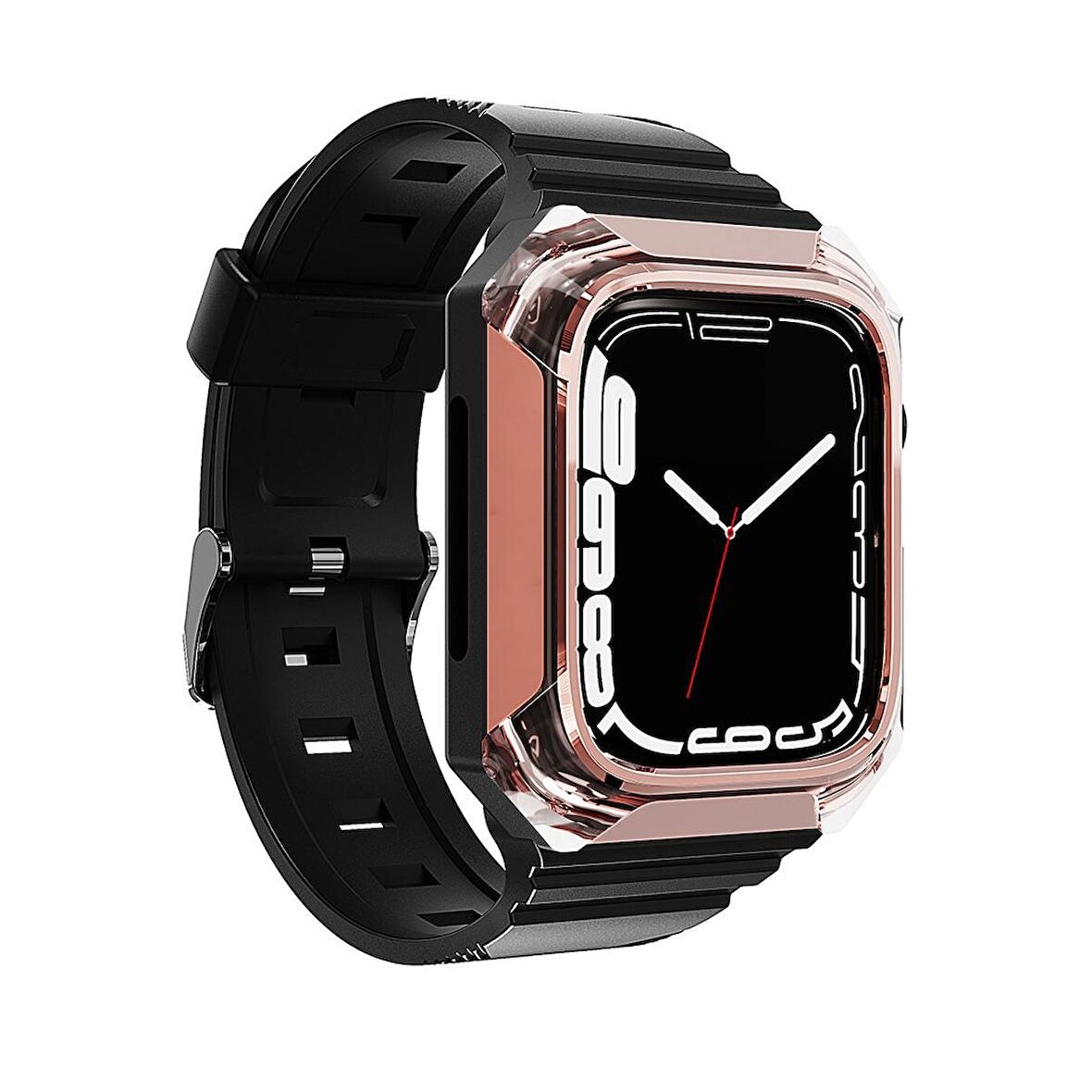 Apple Watch 40mm Uyumlu Zore KRD-88 Sert PC Kasa Koruyuculu Silikon Kordon (Rose Gold)