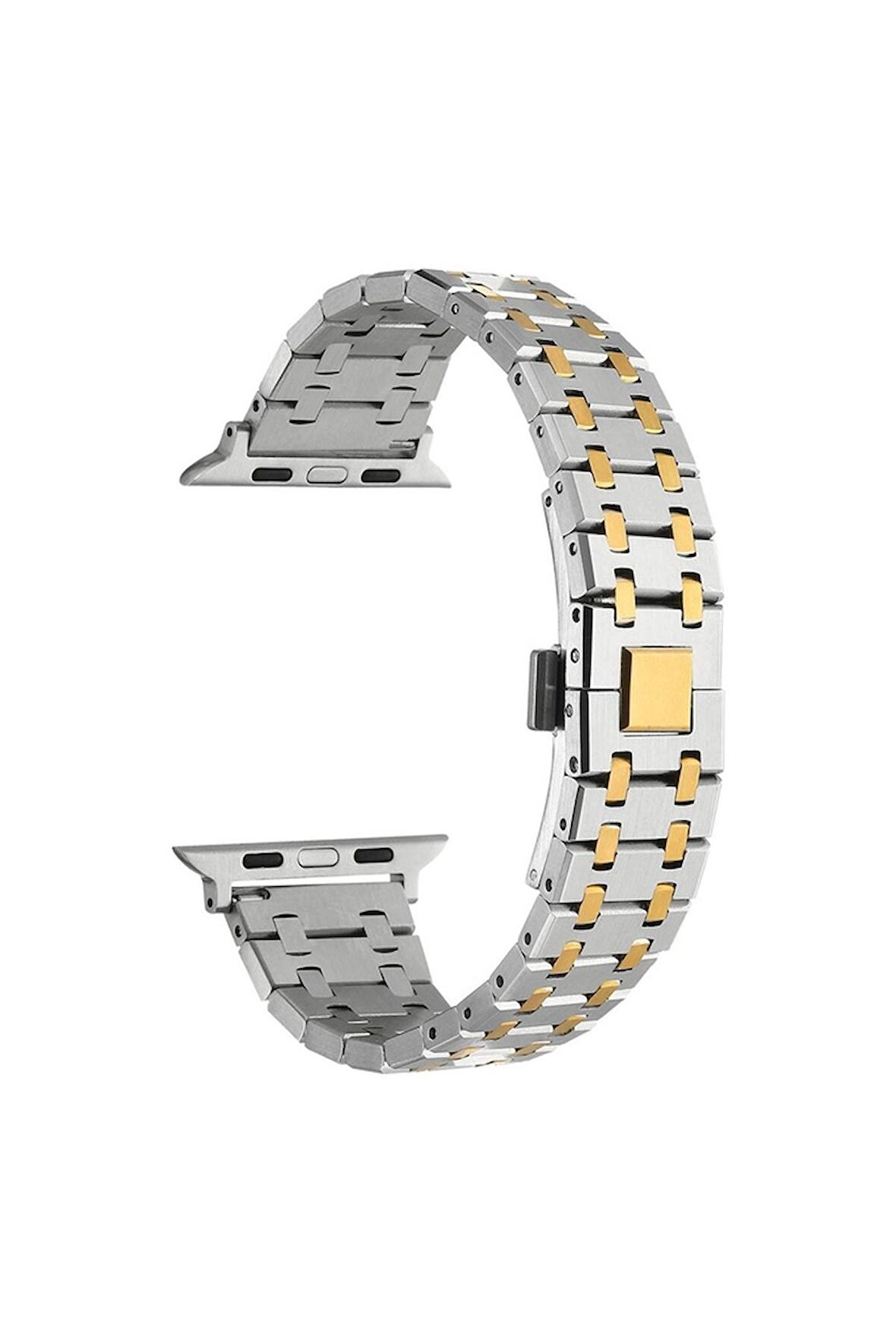Apple Watch 7 45mm Uyumlu Zore KRD-83 Metal Kordon Gümüş-Gold