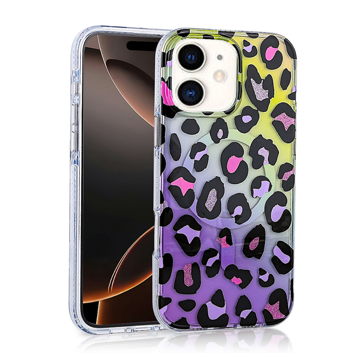 iPhone 12 Kılıf Magsafe Şarj Özellikli Desenli Leopar Jago Kapak