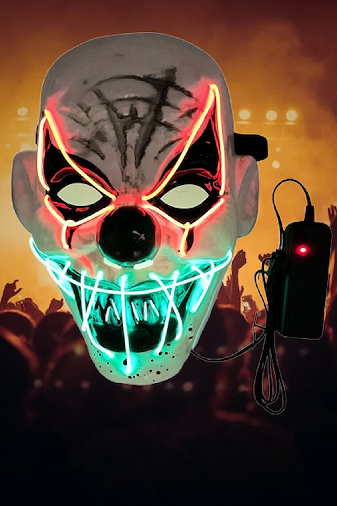 Halloween Cadılar Bayramı Korku Maske Joker Neon Model Lüks Pilli Arkası Tüllü 