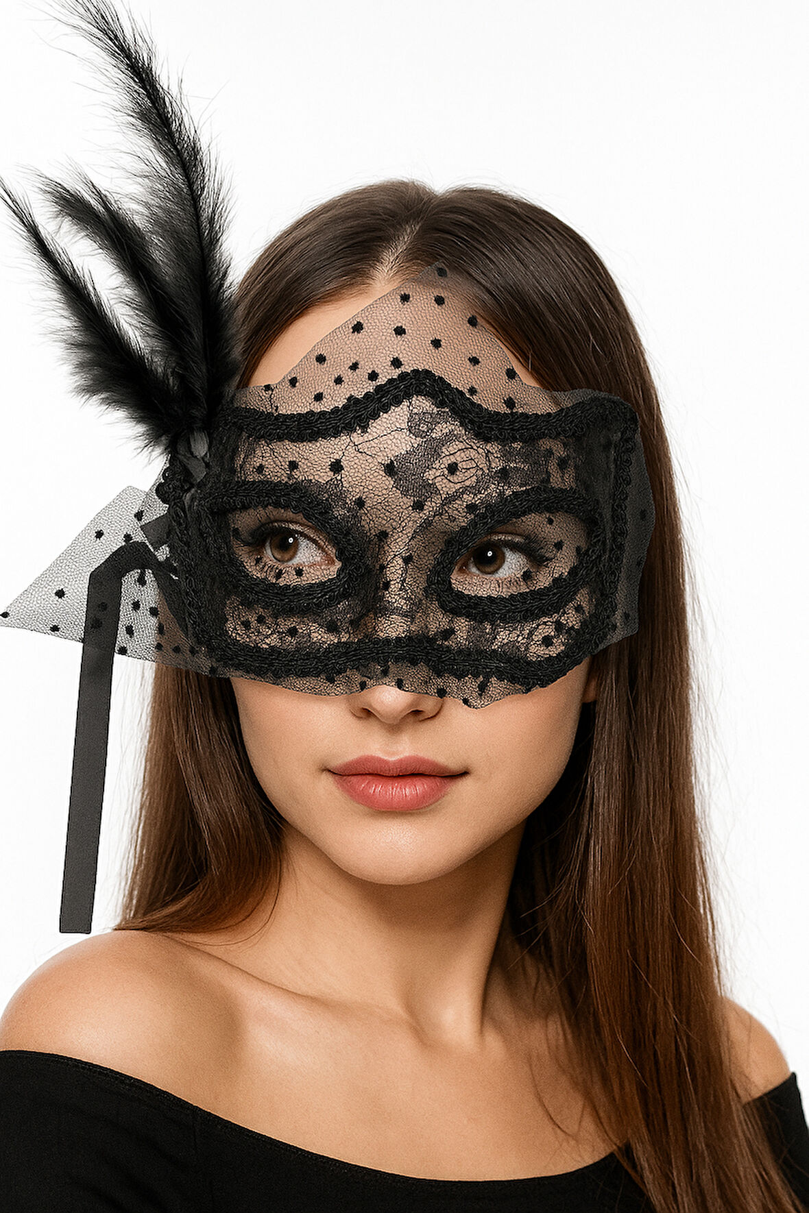 Yılbaşı Maske Plastik Tüllü Tüylü Çiçekli Lüks Model