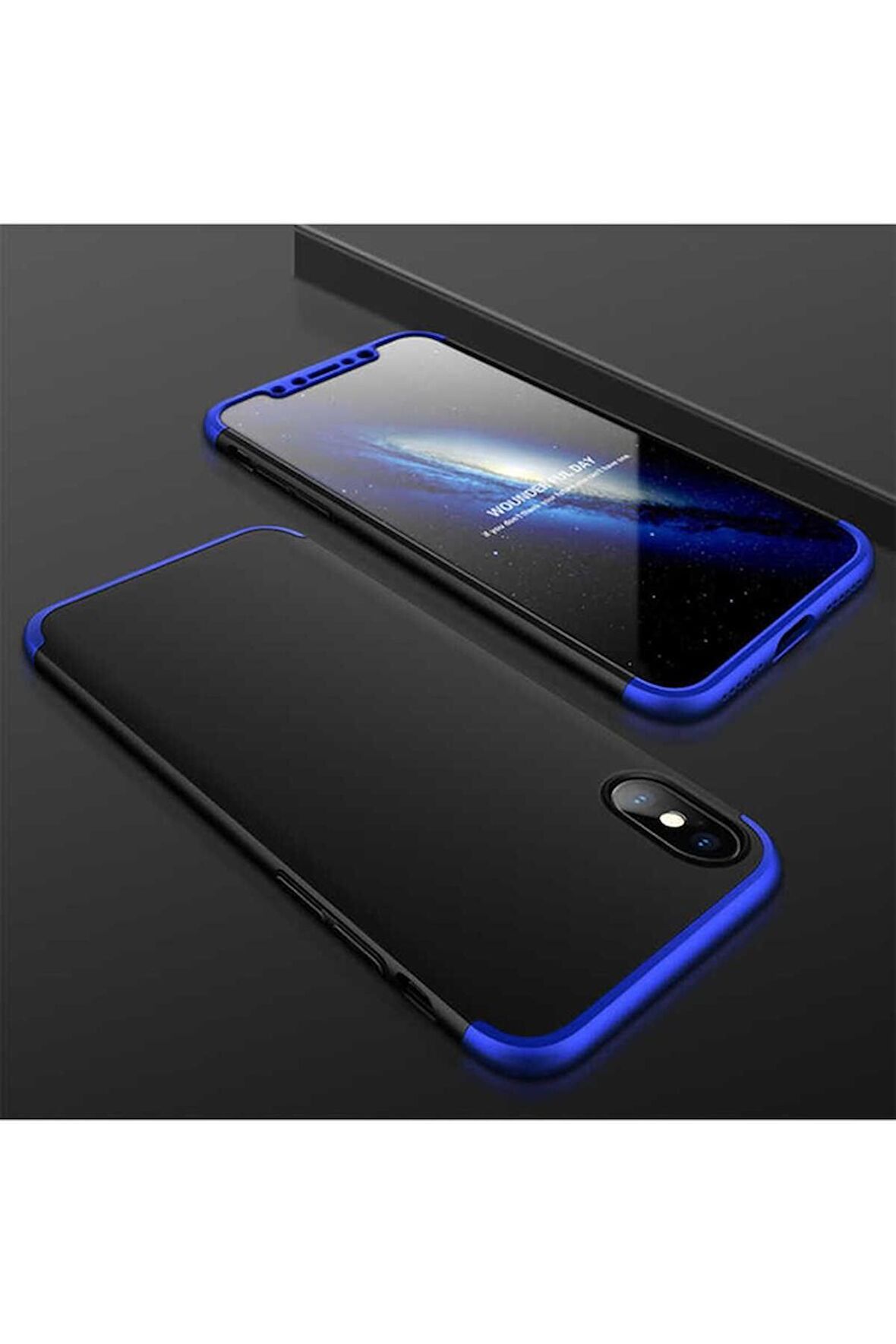 Apple iPhone X Uyumlu Kılıf Ays Kapak Siyah-Mavi