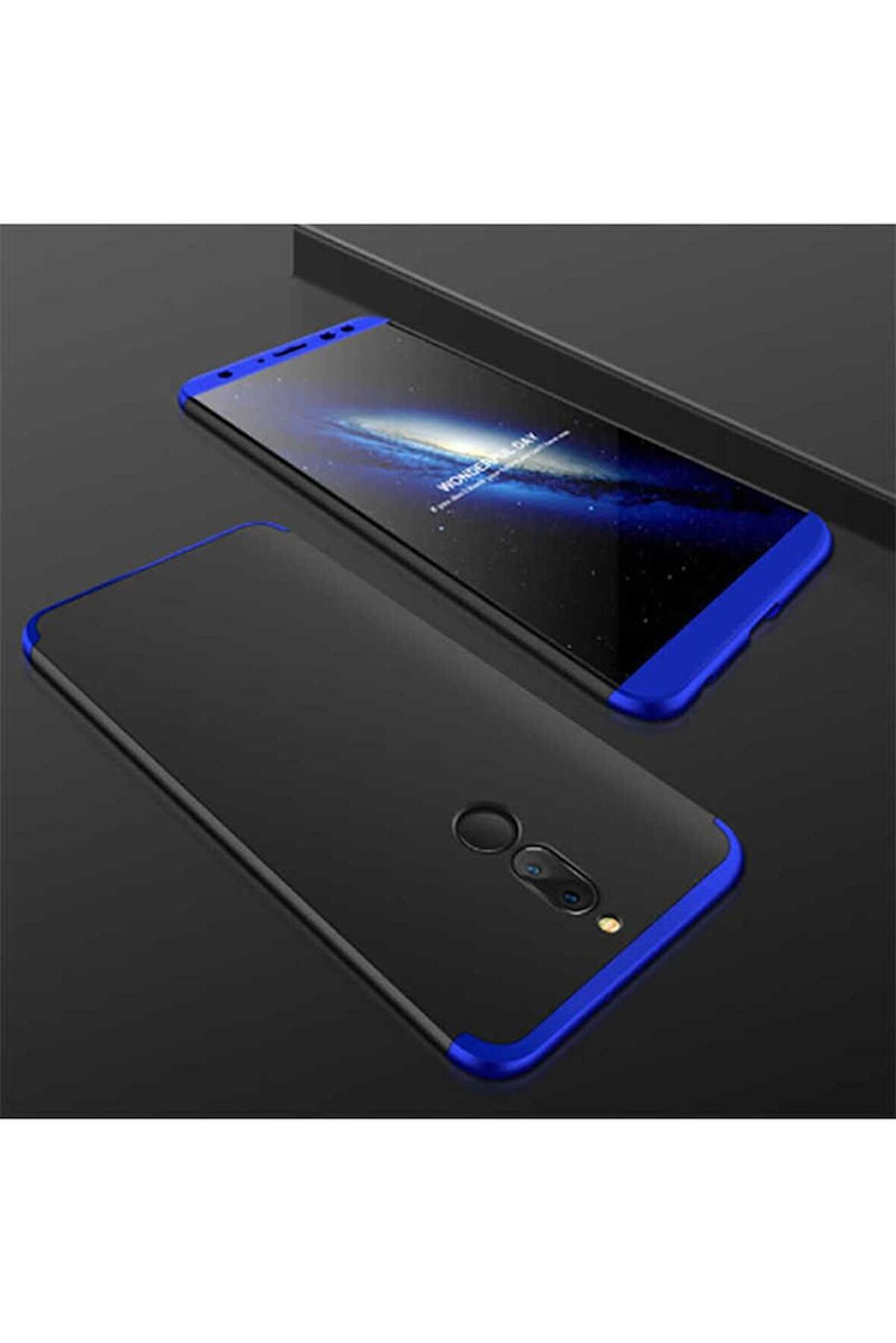 Huawei Mate 10 Lite Uyumlu Kılıf Ays Kapak Siyah-Mavi