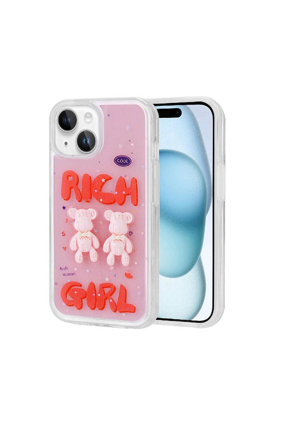 Apple iPhone 15 Plus Uyumlu Kılıf Kabartma Figürlü Parlak Minimini Silikon Kapak Kırmızı