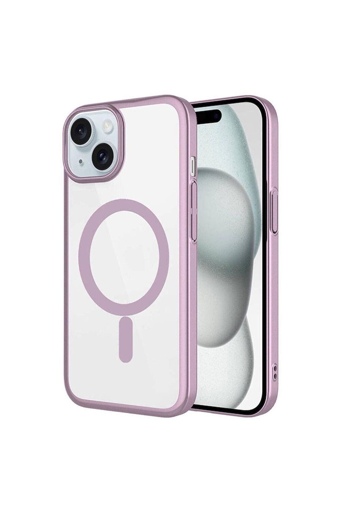 Apple iPhone 15 Uyumlu Kılıf Wireless Şarj Özellikli Sert PC Mat Riksos Magsafe Kapak Pembe