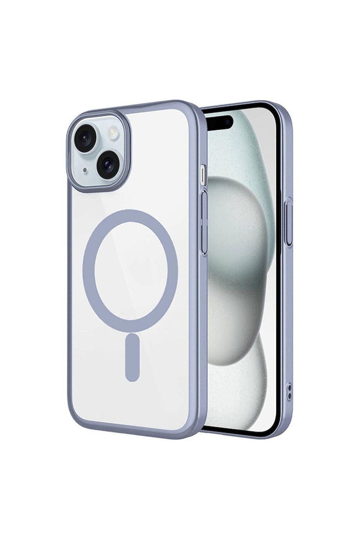 Apple iPhone 15 Plus Uyumlu Kılıf Wireless Şarj Özellikli Sert PC Mat Riksos Magsafe Kapak Gri