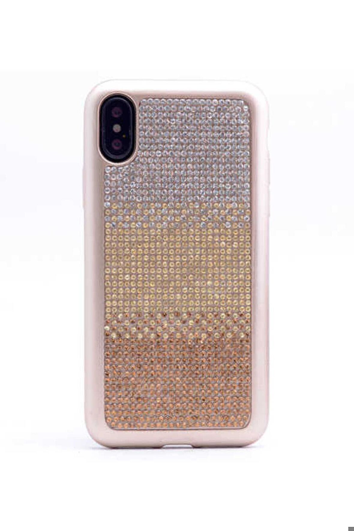 Apple iPhone X Uyumlu Kılıf Mat Lazer Taşlı Silikon Sarı