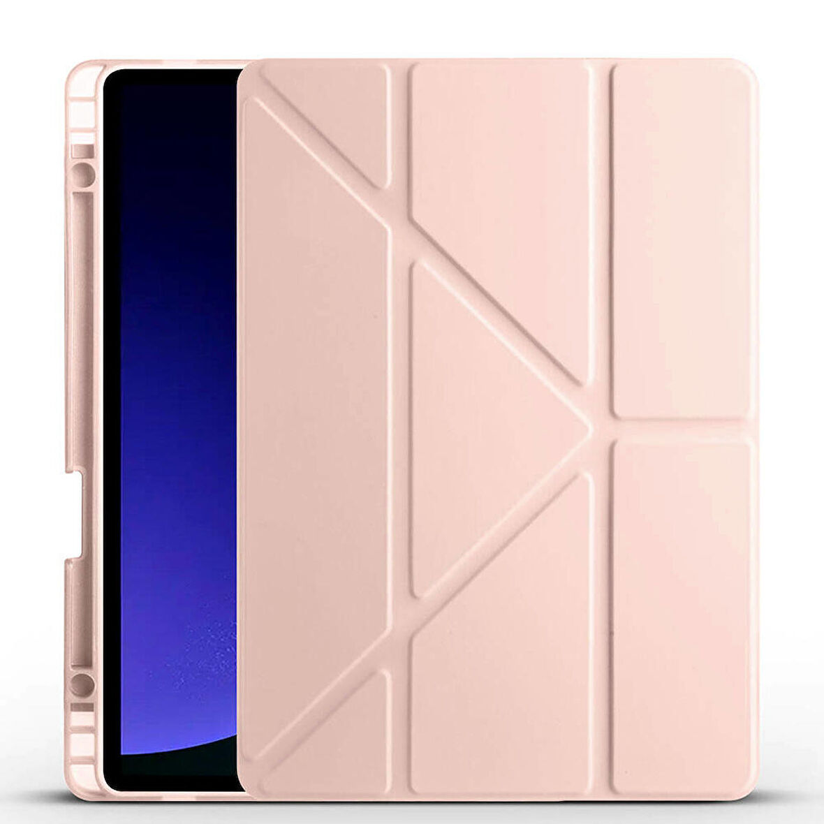 Samsung Galaxy Tab S9 Uyumlu Tablet Kılıfı Tri Folding Kalem Bölmeli Standlı Kılıf Rose Gold