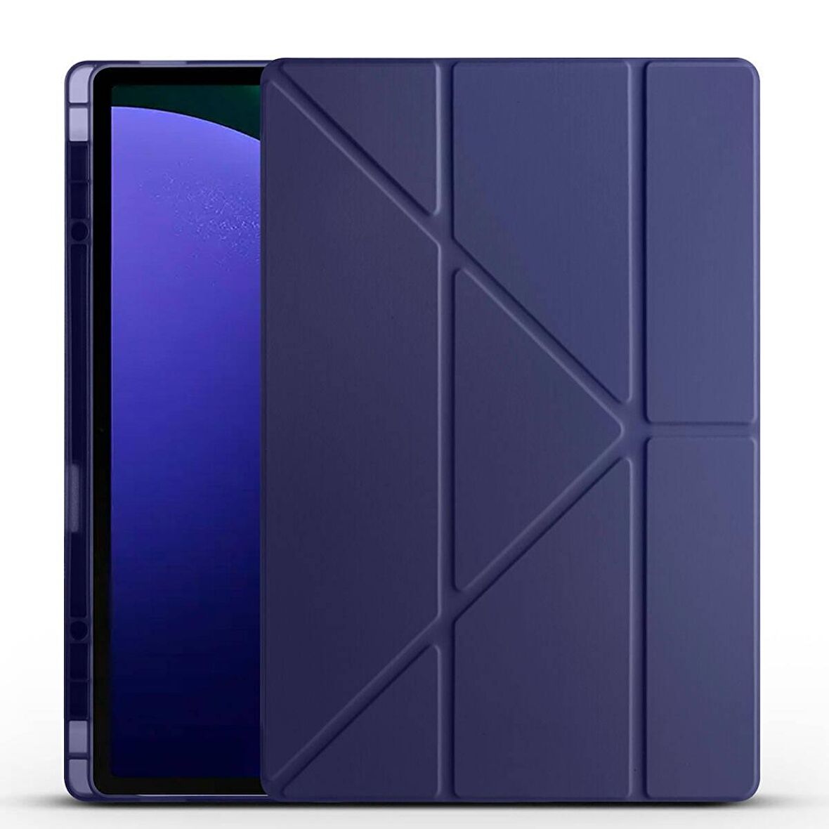 Samsung Galaxy Tab S9 Ultra X910 Uyumlu Tablet Kılıfı Tri Folding Kalem Bölmeli Kılıf Lacivert