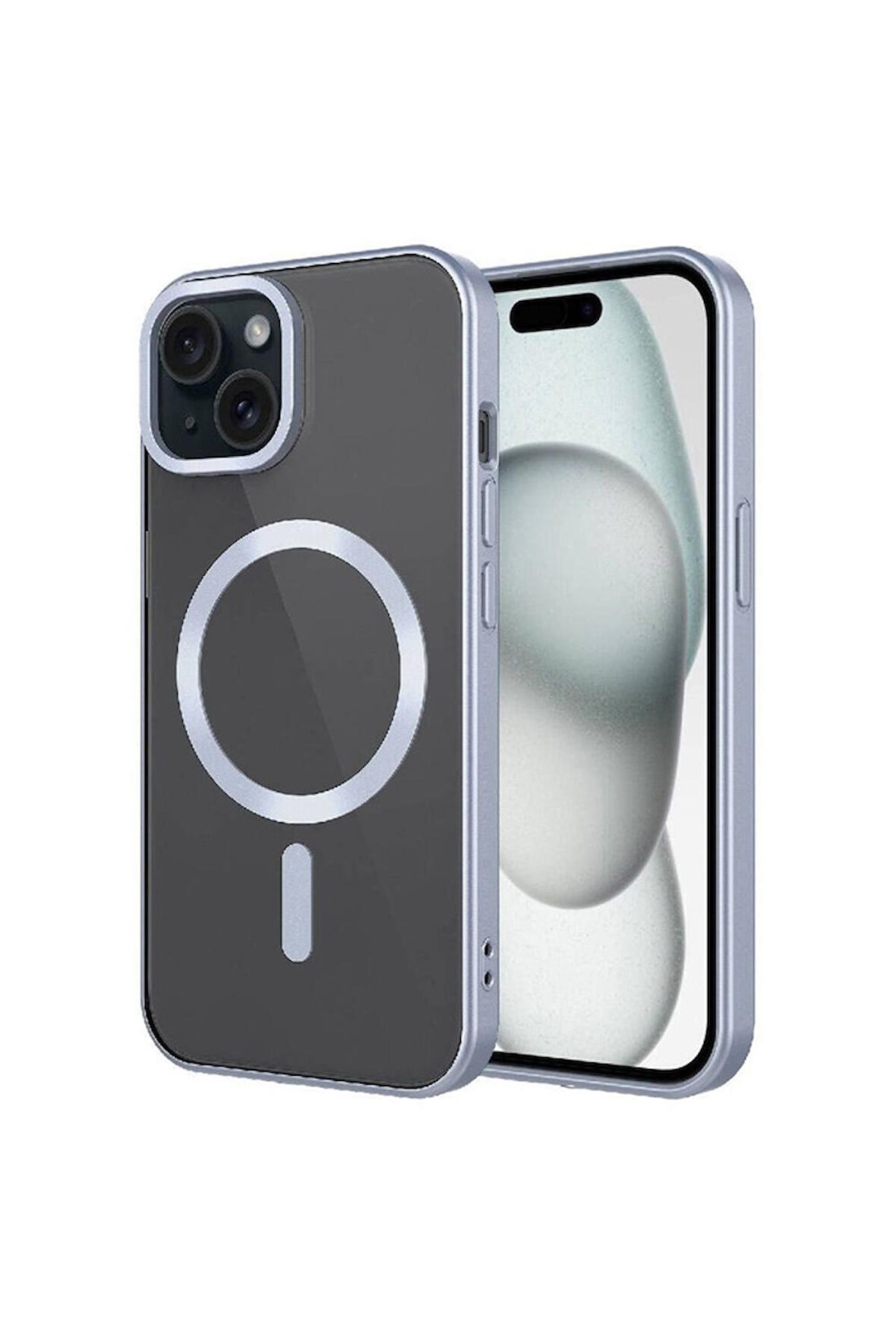 Apple iPhone 15 Plus Uyumlu Kılıf Mat Tasarımlı Magsafe Wireless Şarj Özellikli Mat Setro Kapak Gümüş