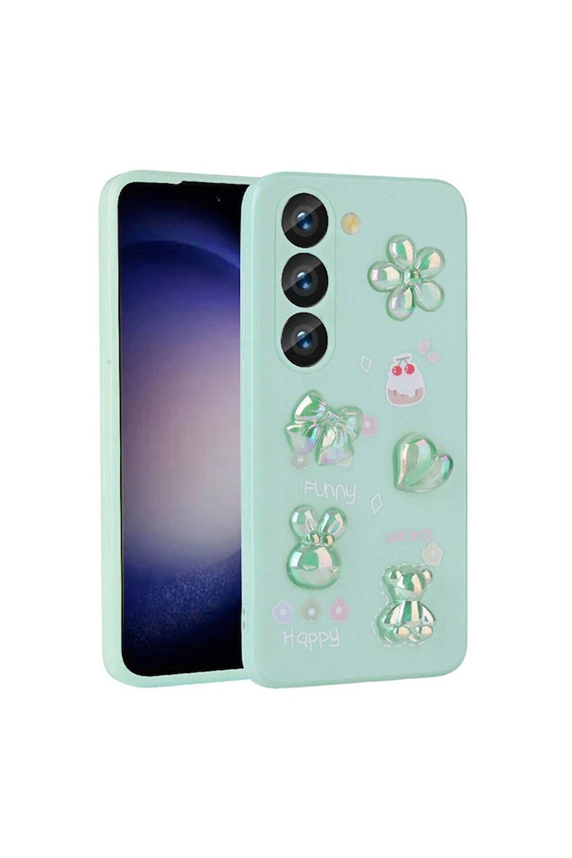 Samsung Galaxy A54 Uyumlu Kılıf Kabartma Figürlü Parlak Toys Silikon Kapak Açık Yeşil