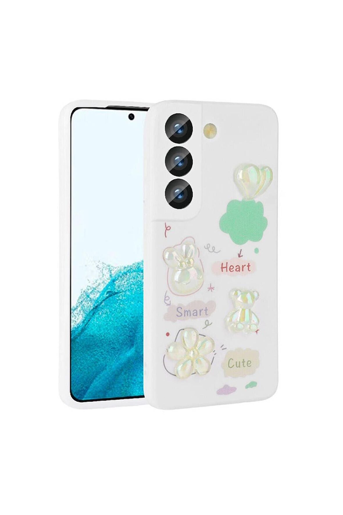 Samsung Galaxy S21 FE Uyumlu Kılıf Kabartma Figürlü Parlak Toys Silikon Kapak Beyaz
