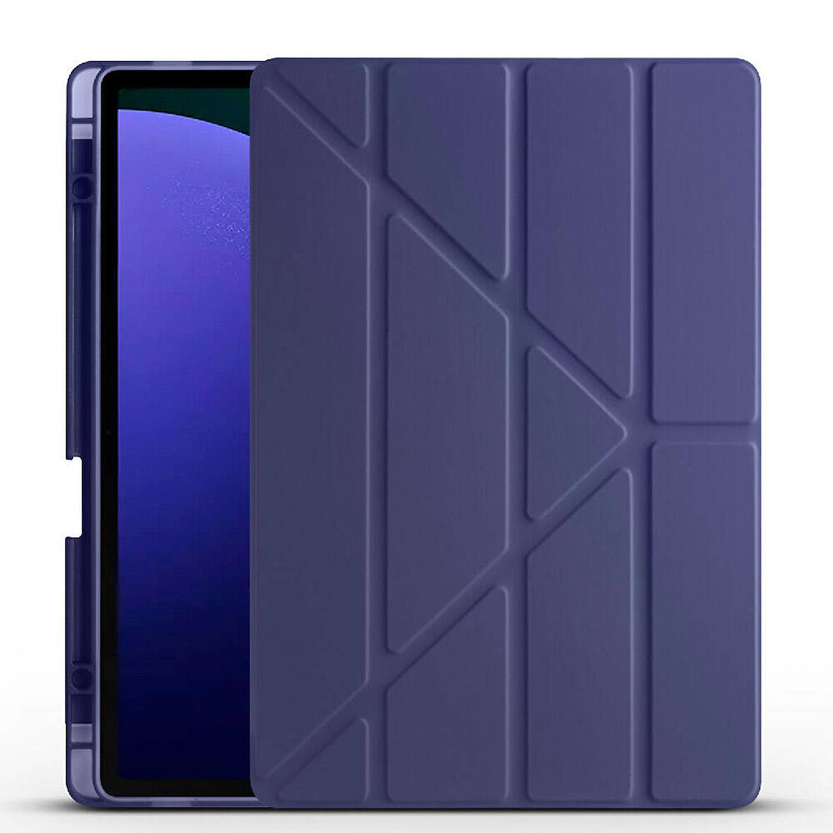 Samsung Galaxy Tab S9 FE Plus Uyumlu Tablet Kılıfı Tri Folding Kalem Bölmeli Kılıf Lacivert