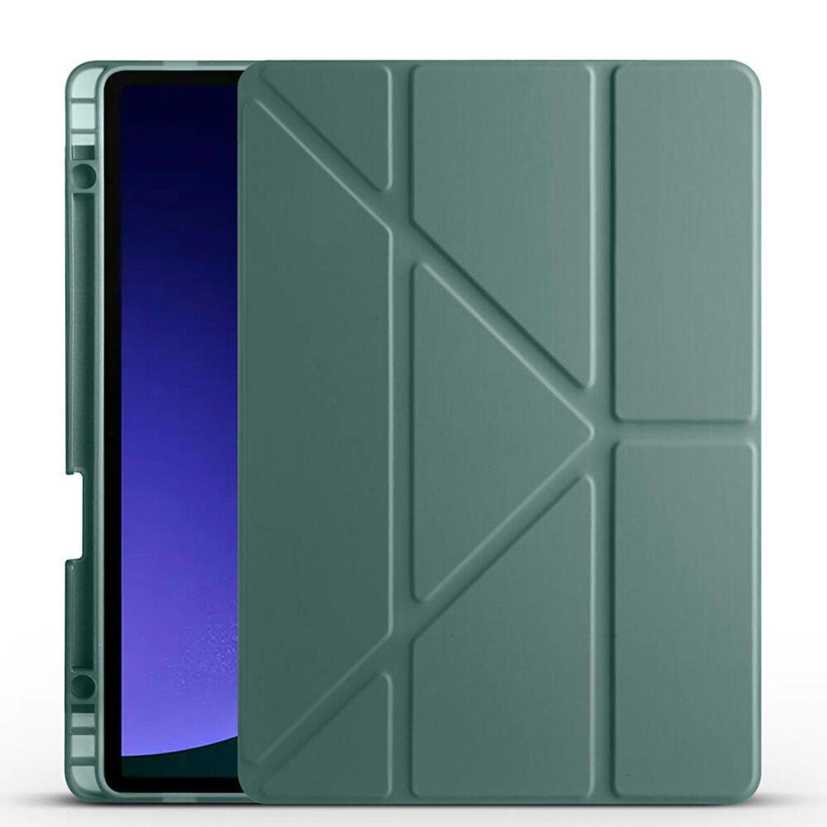 Samsung Galaxy Tab S9 FE Uyumlu Tablet Kılıfı Tri Folding Kalem Bölmeli Kılıf Koyu Yeşil