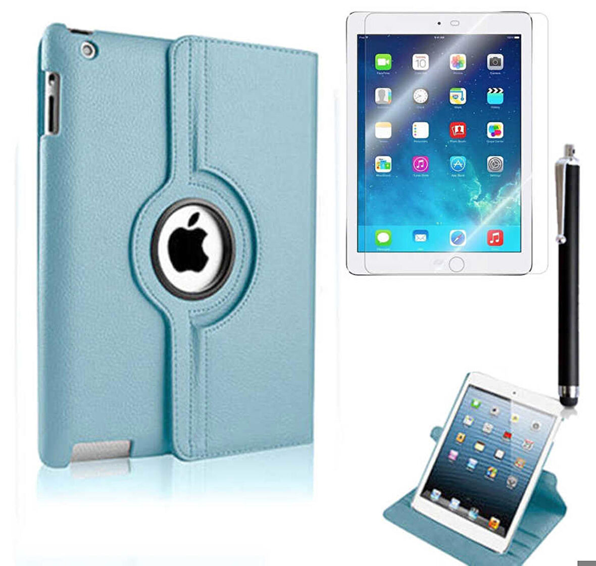 Apple iPad 2/3/4 Uyumlu Uyumlu Tablet Kılıfı 360 Dönebilen Standlı Kılıf Mavi