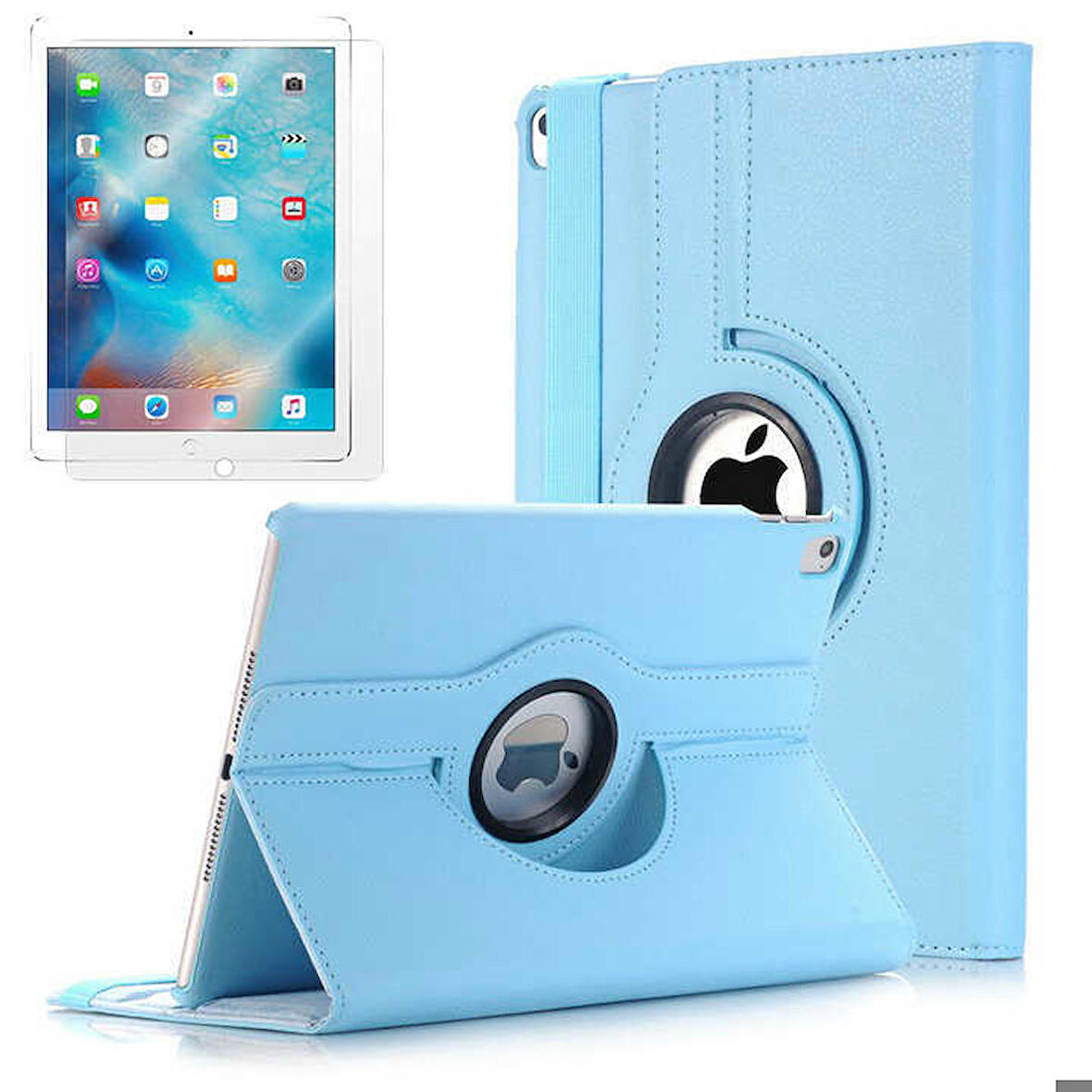 Apple iPad 9.7 2017 (5.Nesil) Uyumlu Tablet Kılıfı 360 Dönebilen Standlı Kılıf Mavi
