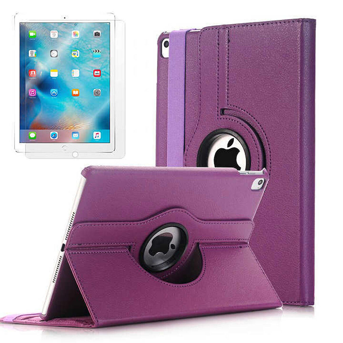 Apple iPad 9.7 2017 (5.Nesil) Uyumlu Tablet Kılıfı 360 Dönebilen Standlı Kılıf Mor