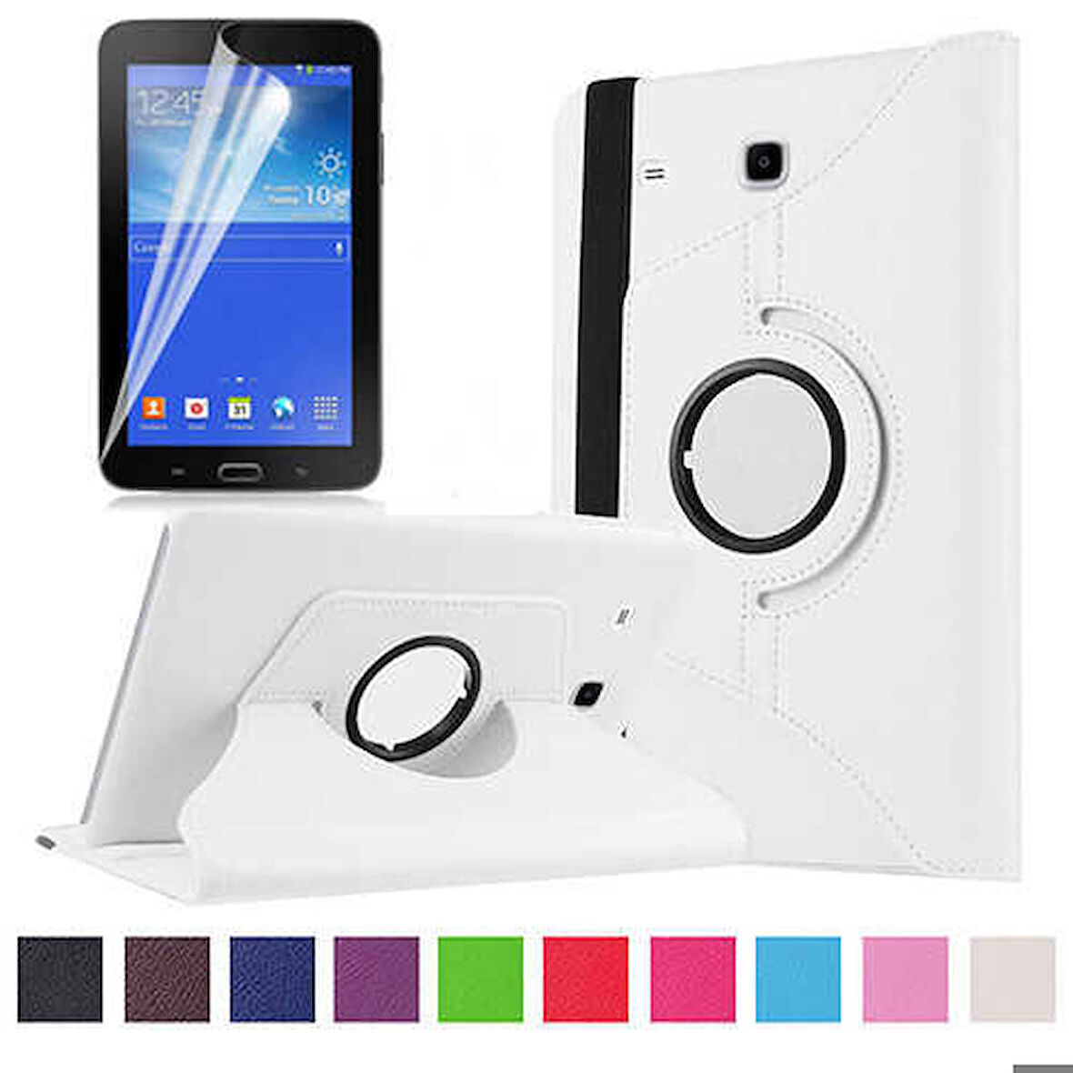 Samsung Galaxy Tab 3 Lite 7.0 T110 Uyumlu Tablet Kılıf 360 Dönebilen Standlı Kılıf Beyaz