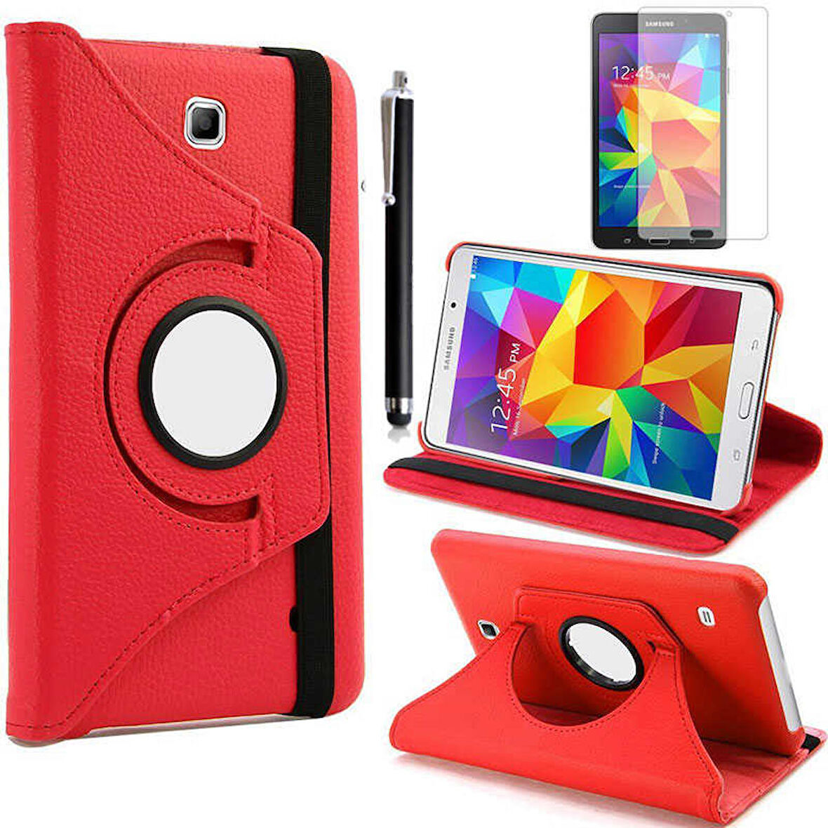 Samsung Galaxy Tab 4 7.0 T230 Uyumlu Tablet Kılıfı 360 Dönebilen Standlı Kılıf Kırmızı