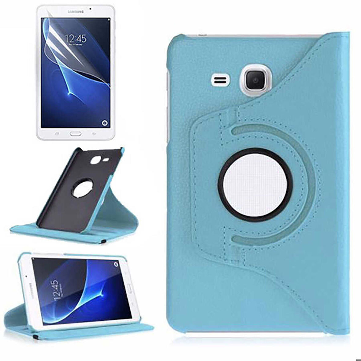 Samsung Galaxy Tab 4 T280 Uyumlu Tablet Kılıfı 360 Dönebilen Standlı Kılıf Mavi