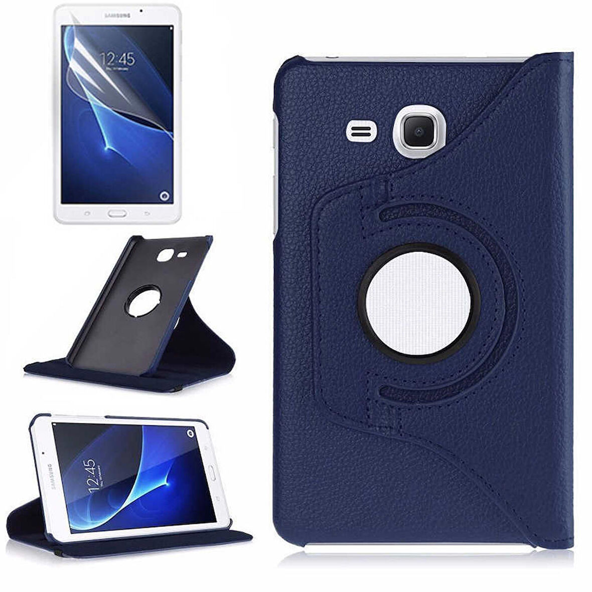 Samsung Galaxy Tab 4 T280 Uyumlu Tablet Kılıfı 360 Dönebilen Standlı Kılıf Lacivert