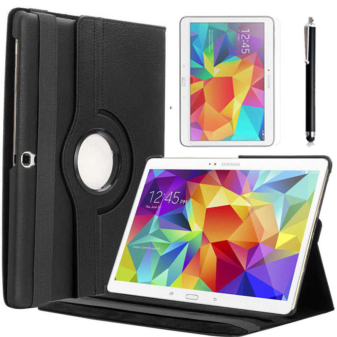 Samsung Galaxy Tab 4 10.1 T530 Uyumlu Tablet Kılıfı 360 Dönebilen Standlı Kılıf Siyah