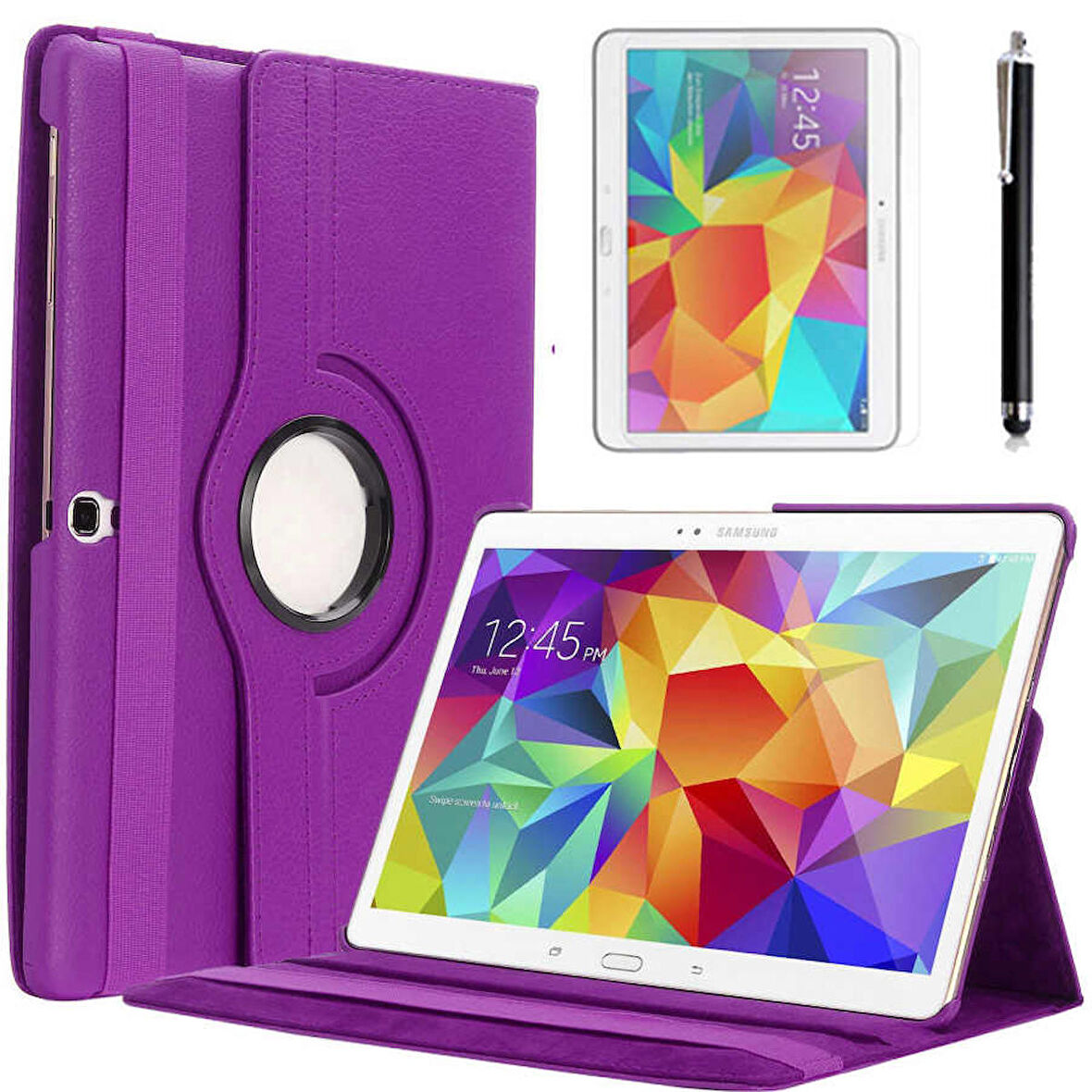Samsung Galaxy Tab 4 10.1 T530 Uyumlu Tablet Kılıfı 360 Dönebilen Standlı Kılıf Mor