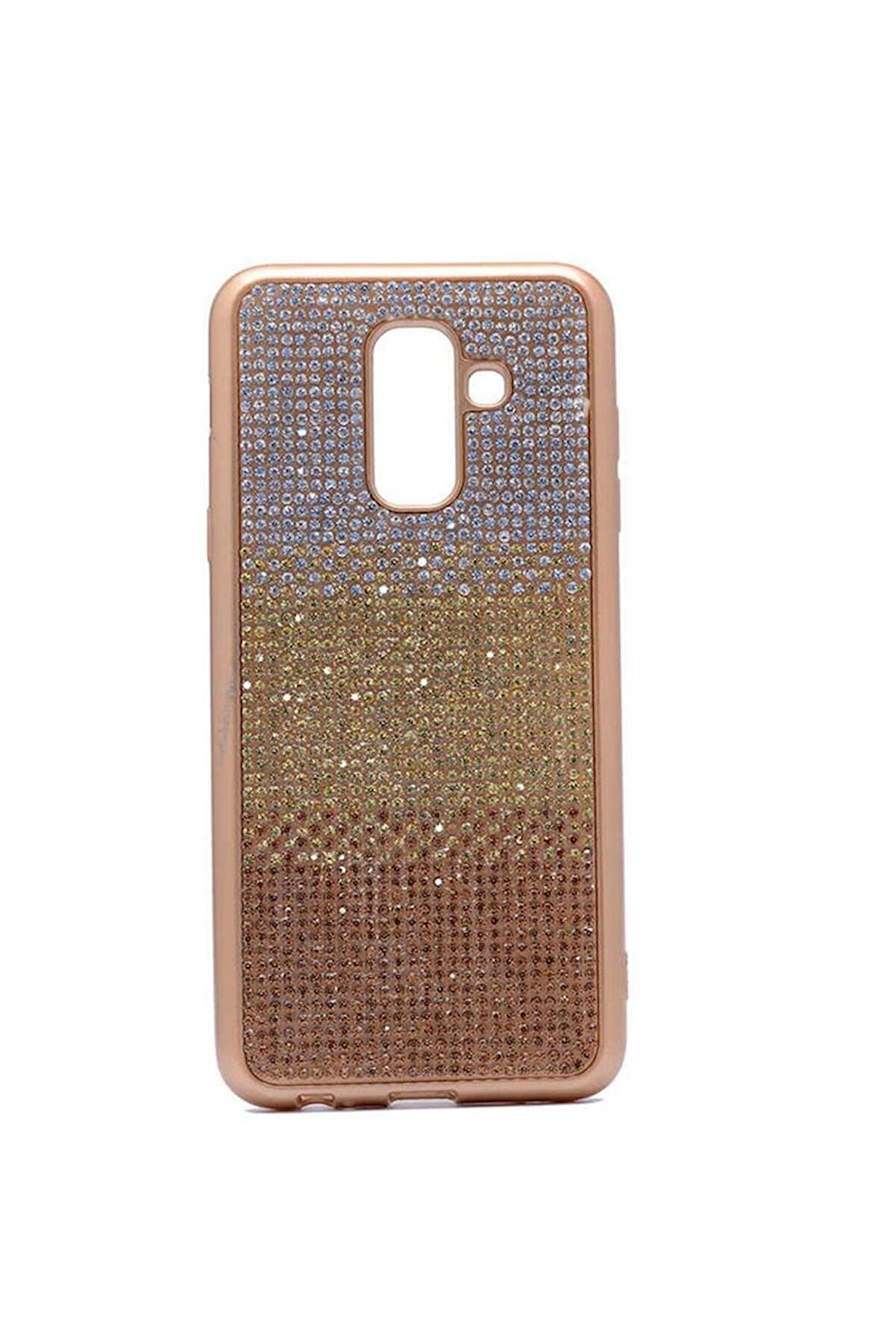 Samsung Galaxy A6 Plus 2018 Uyumlu Kılıf Mat Lazer Taşlı Silikon Gold