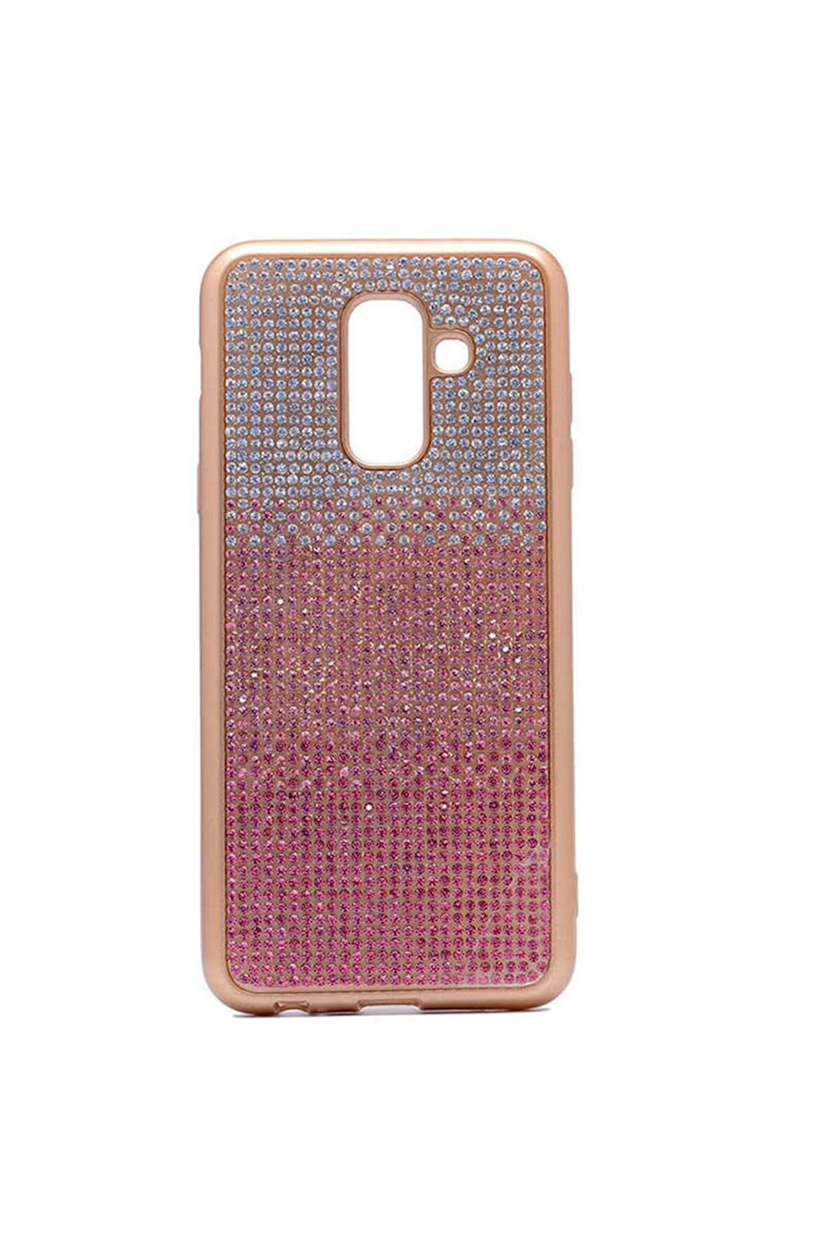 Samsung Galaxy A6 2018 Uyumlu Kılıf Mat Lazer Taşlı Silikon Pembe