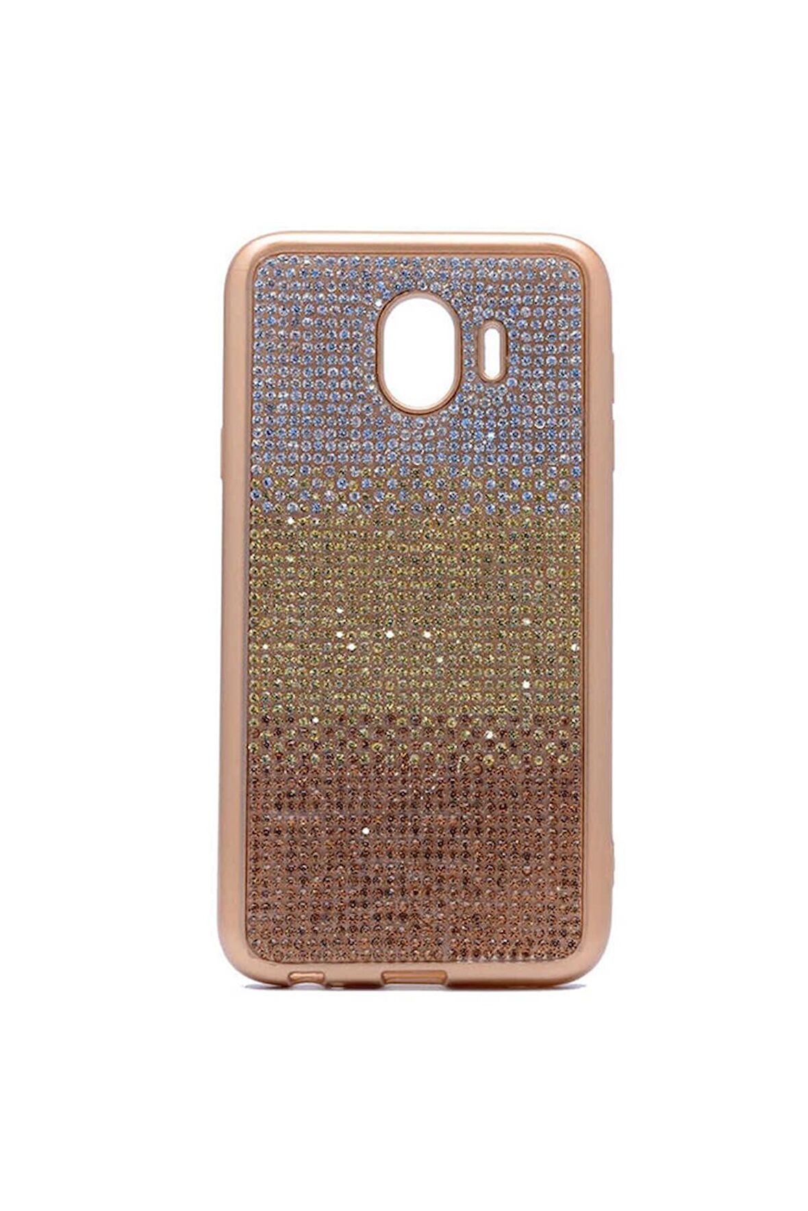 Samsung Galaxy J4 Uyumlu Kılıf Mat Lazer Taşlı Silikon Sarı