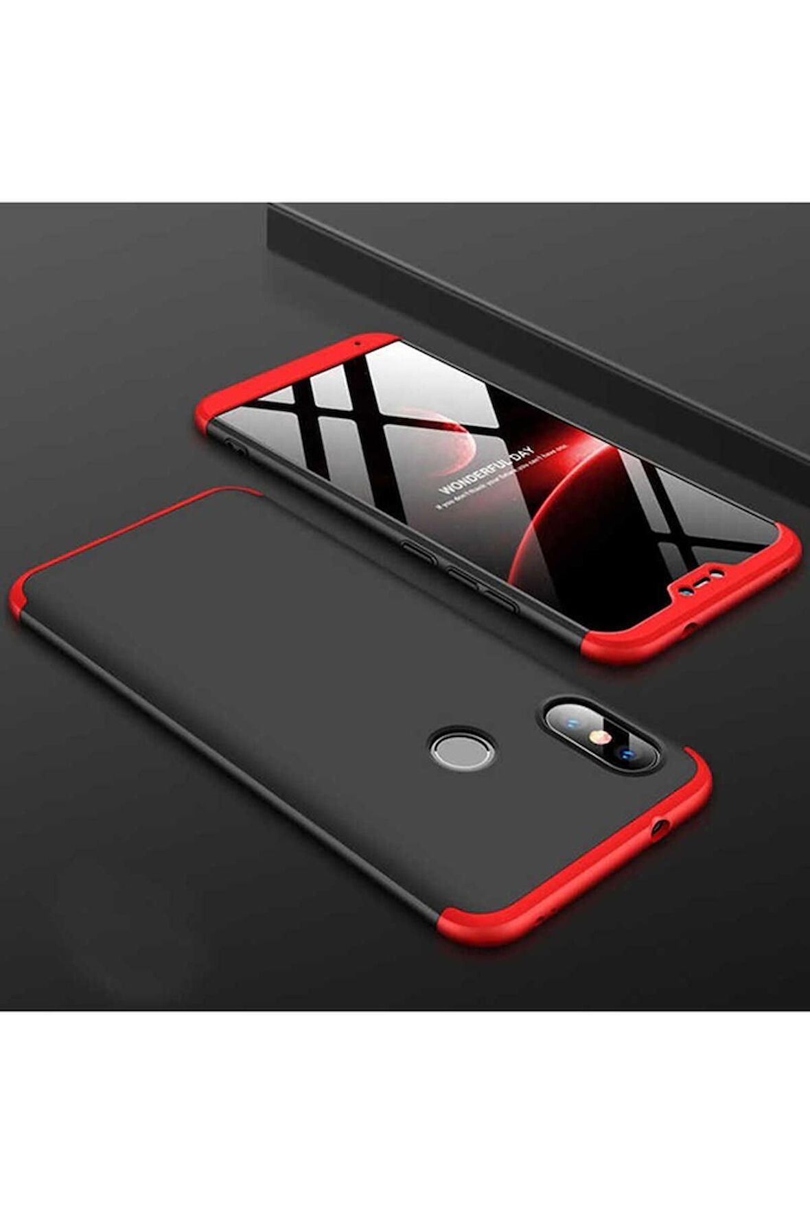 Xiaomi Mi A2 Lite Uyumlu Kılıf Ays Kapak Siyah-Kırmızı